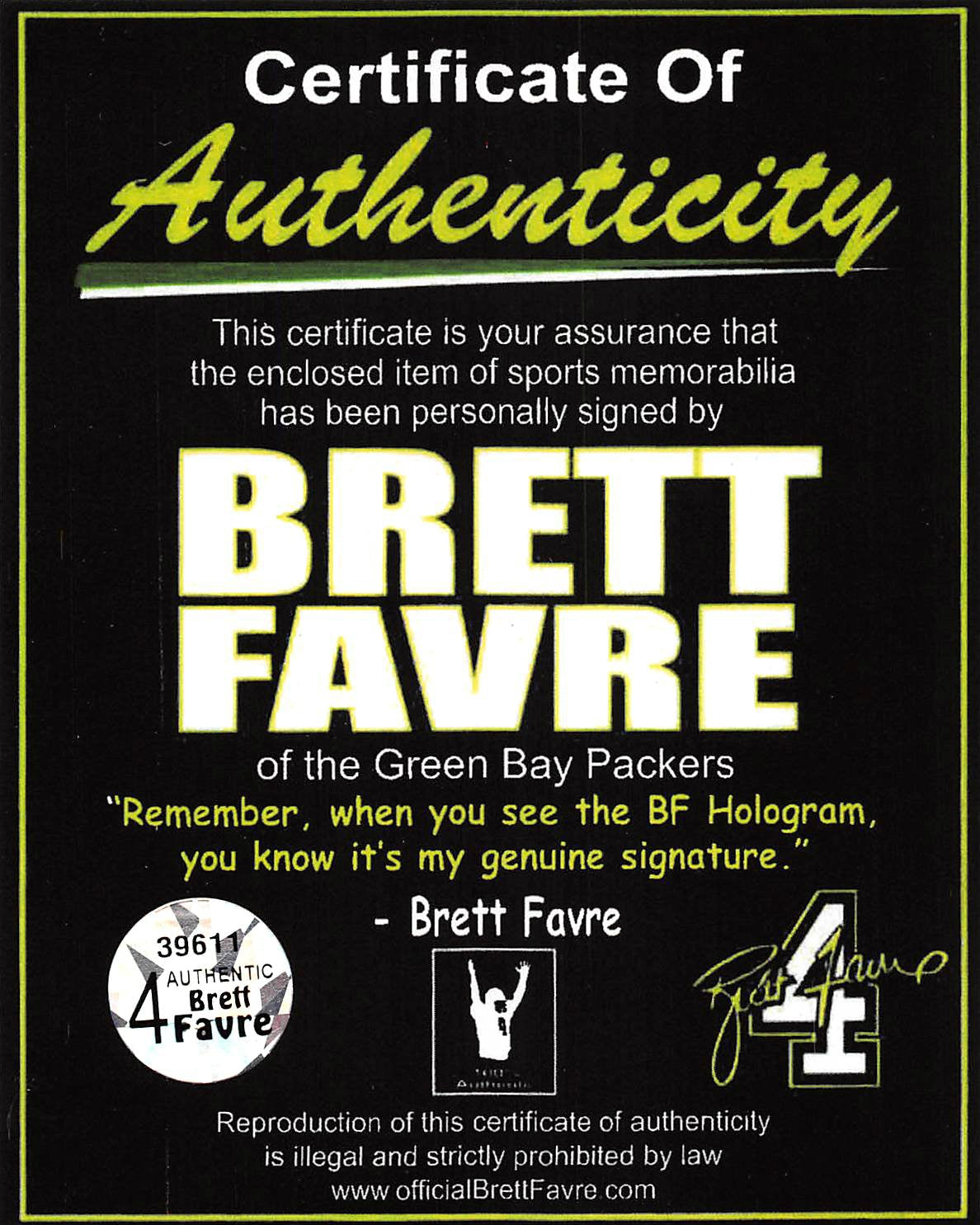 Packers Brett Favre Authentic Signed 8X10 Snow Flip Photo w/ Favre Holo & COA