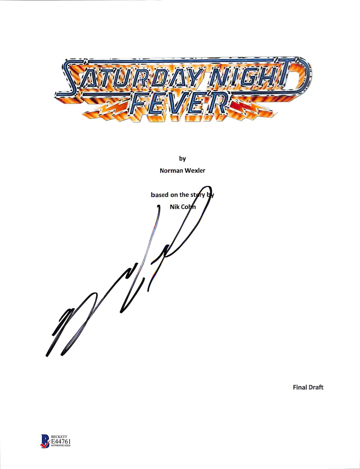 John Travolta Signed Saturday Night Fever Movie Script Cover BAS #E44761