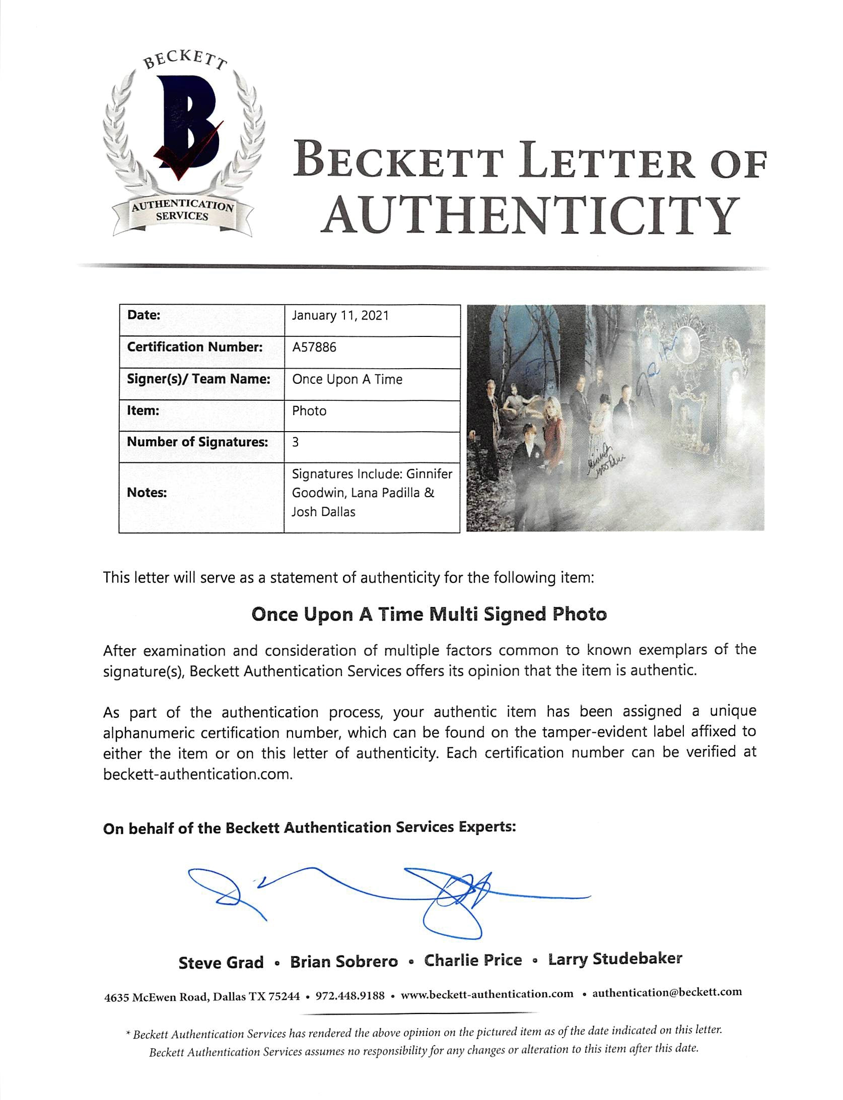 Once Upon a Time (3) Goodwin, Parrilla & Dallas Signed 12x18 Photo BAS #A57886