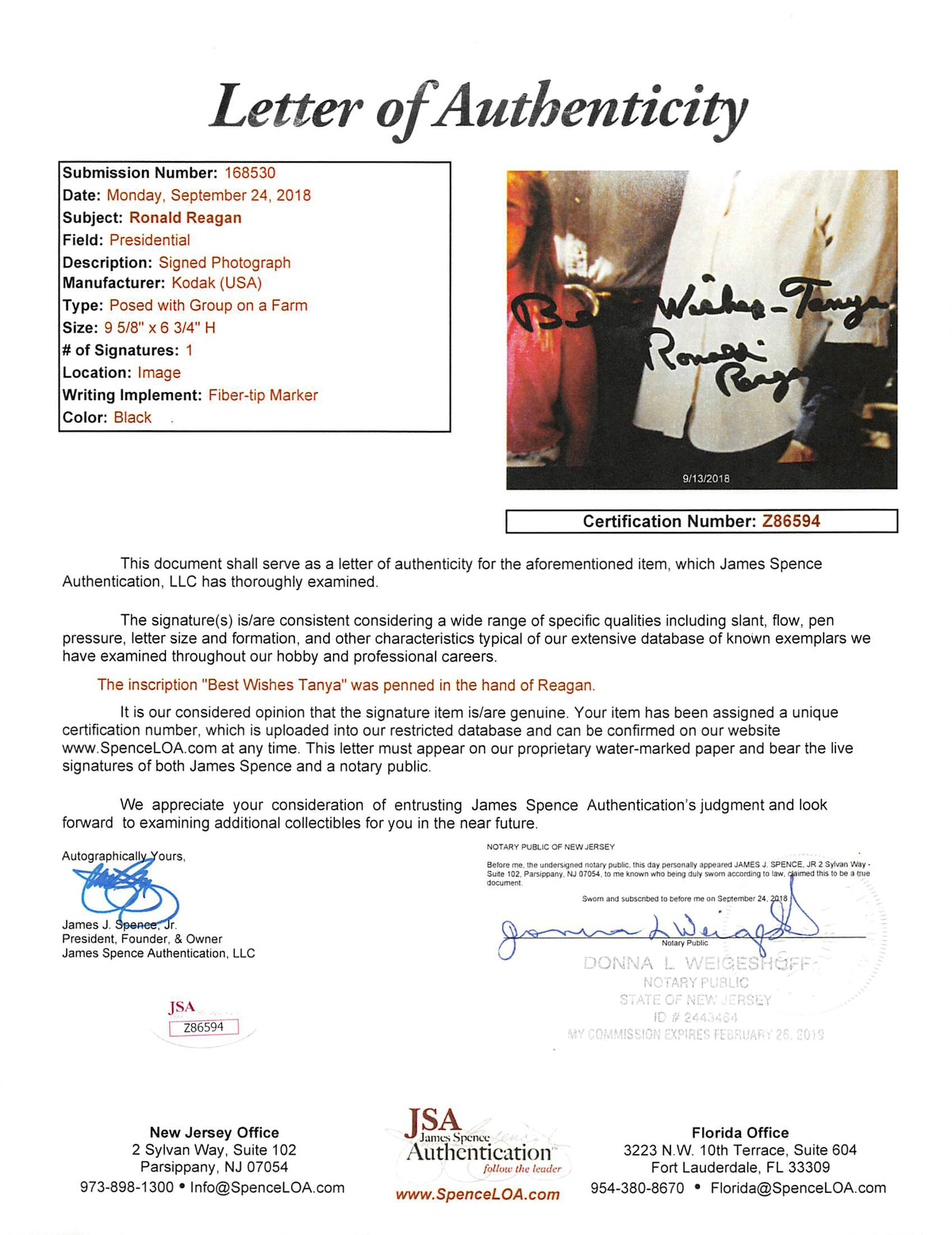 Ronald Reagan "Best Wishes" Authentic Signed 8x10 Photo Autographed BAS #Z86594