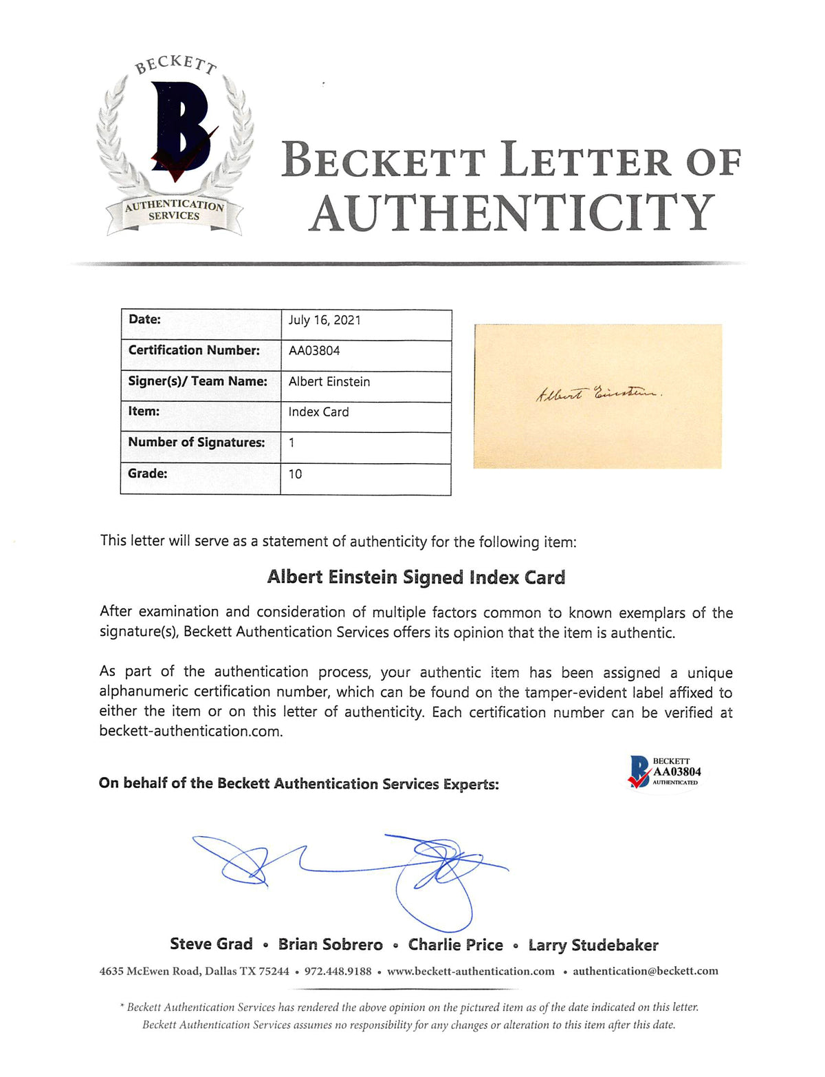 Albert Einstein Signed 3.25x5.5 Index Card Auto Graded Gem Mint 10! BAS #AA03804