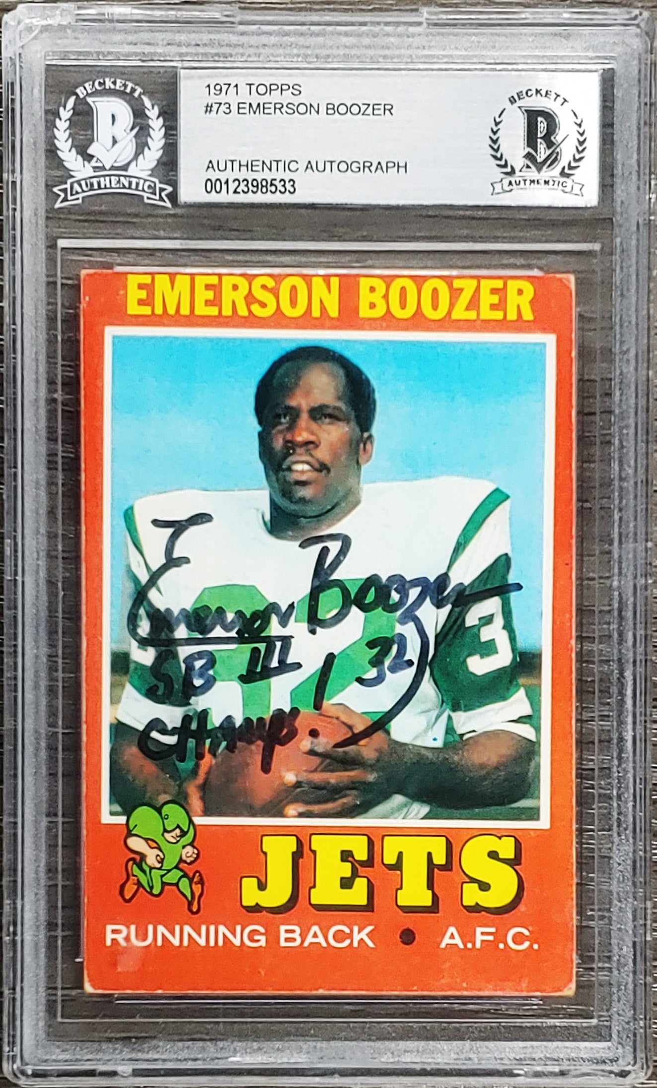 Jets Emerson Boozer Authentic Signed 1971 Topps #73 Card BAS Slabbed