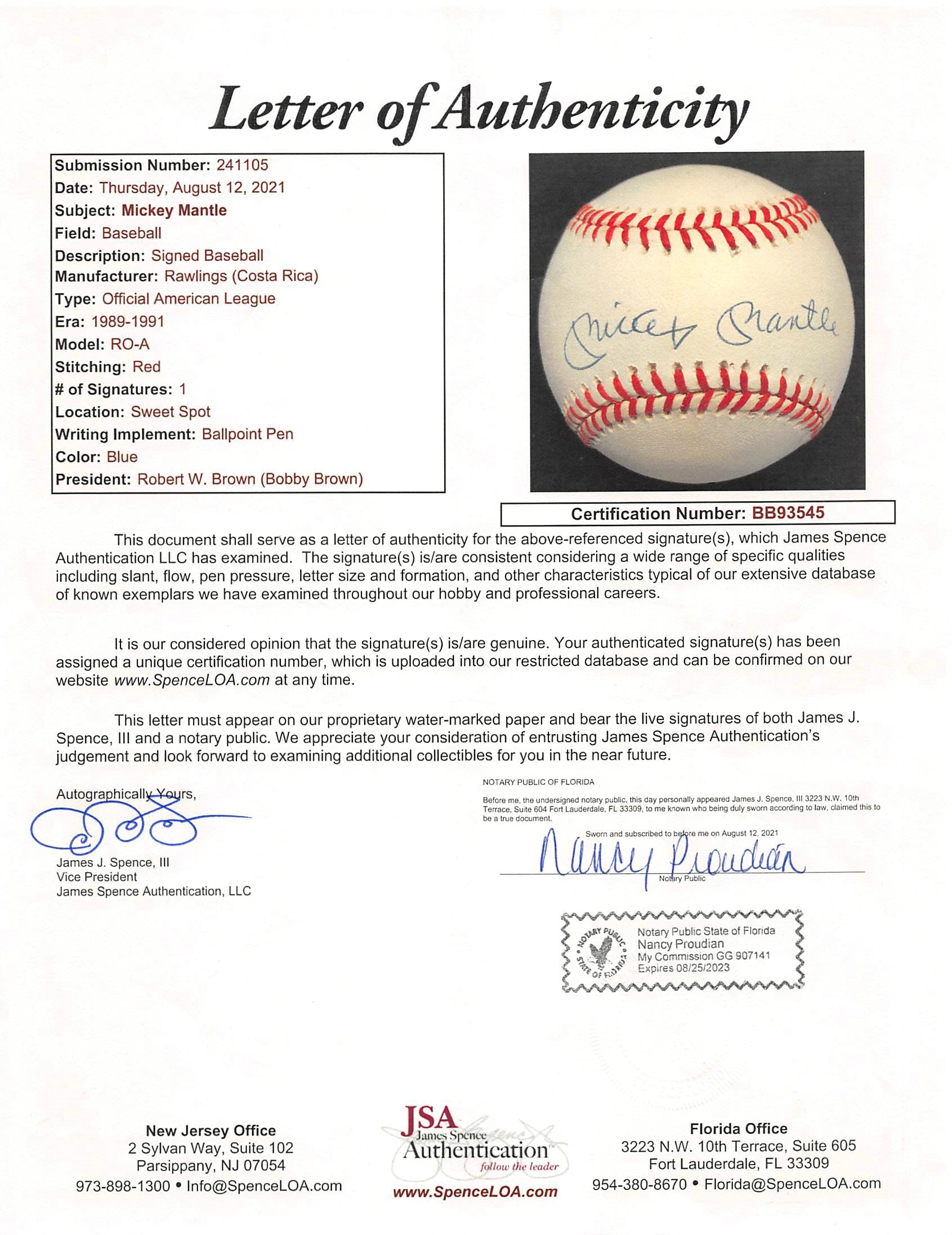 Mickey Mantle & Mike Trout Authentic Signed Oal Baseball JSA #BB93545