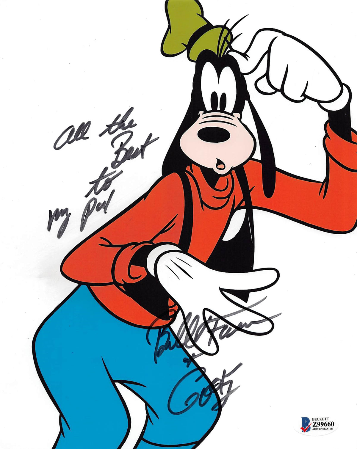 Bill Farmer Disney "All The Best" Authentic Signed 8x10 Photo BAS #Z99660
