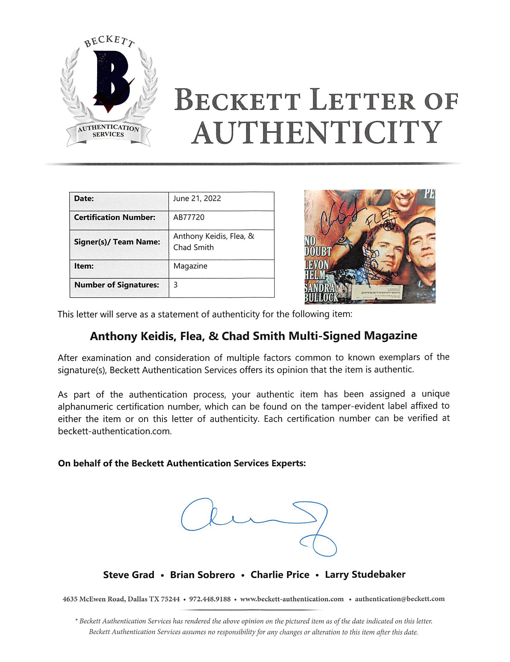 RHCP (3) Keidis, Flea & Smith Signed Rolling Stone Magazine BAS #AB77720