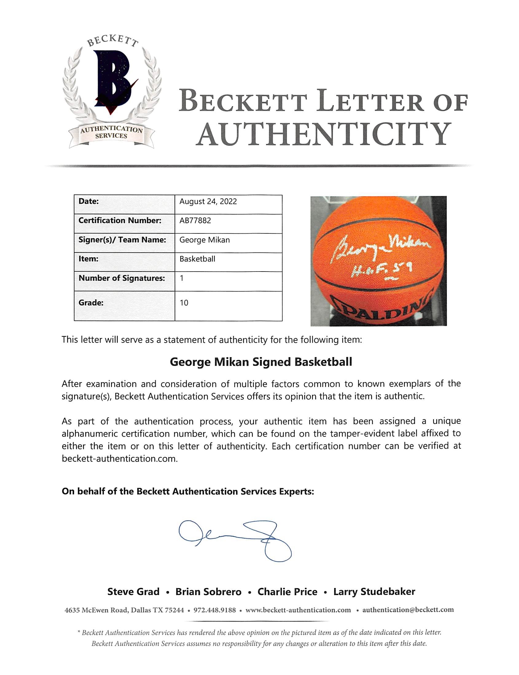 Lakers George Mikan HOF 59 Signed Spalding NBA Game Basketball Auto 10! BAS