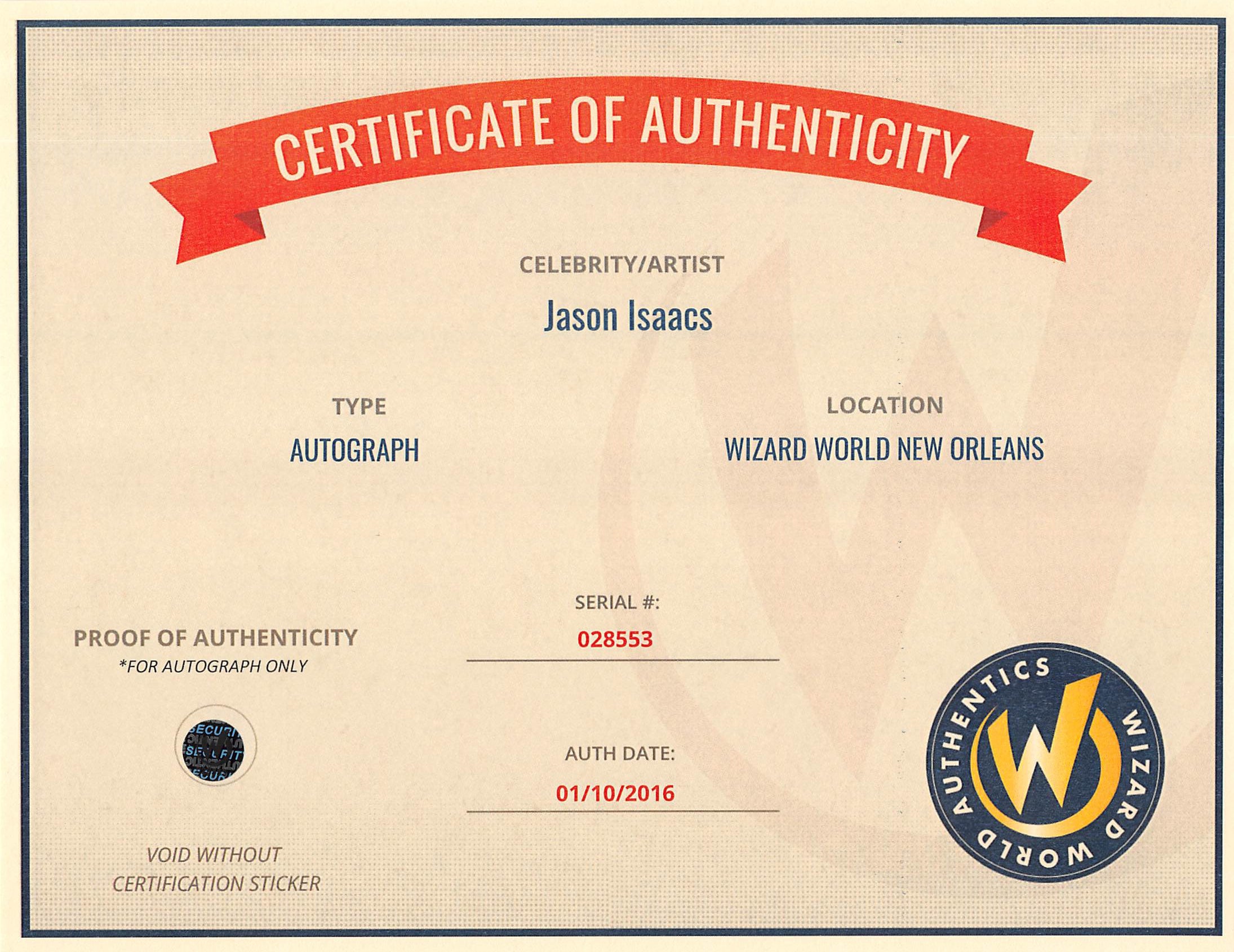 Jason Isaacs Event Horizon Authentic Signed 8x10 Photo Wizard World 1