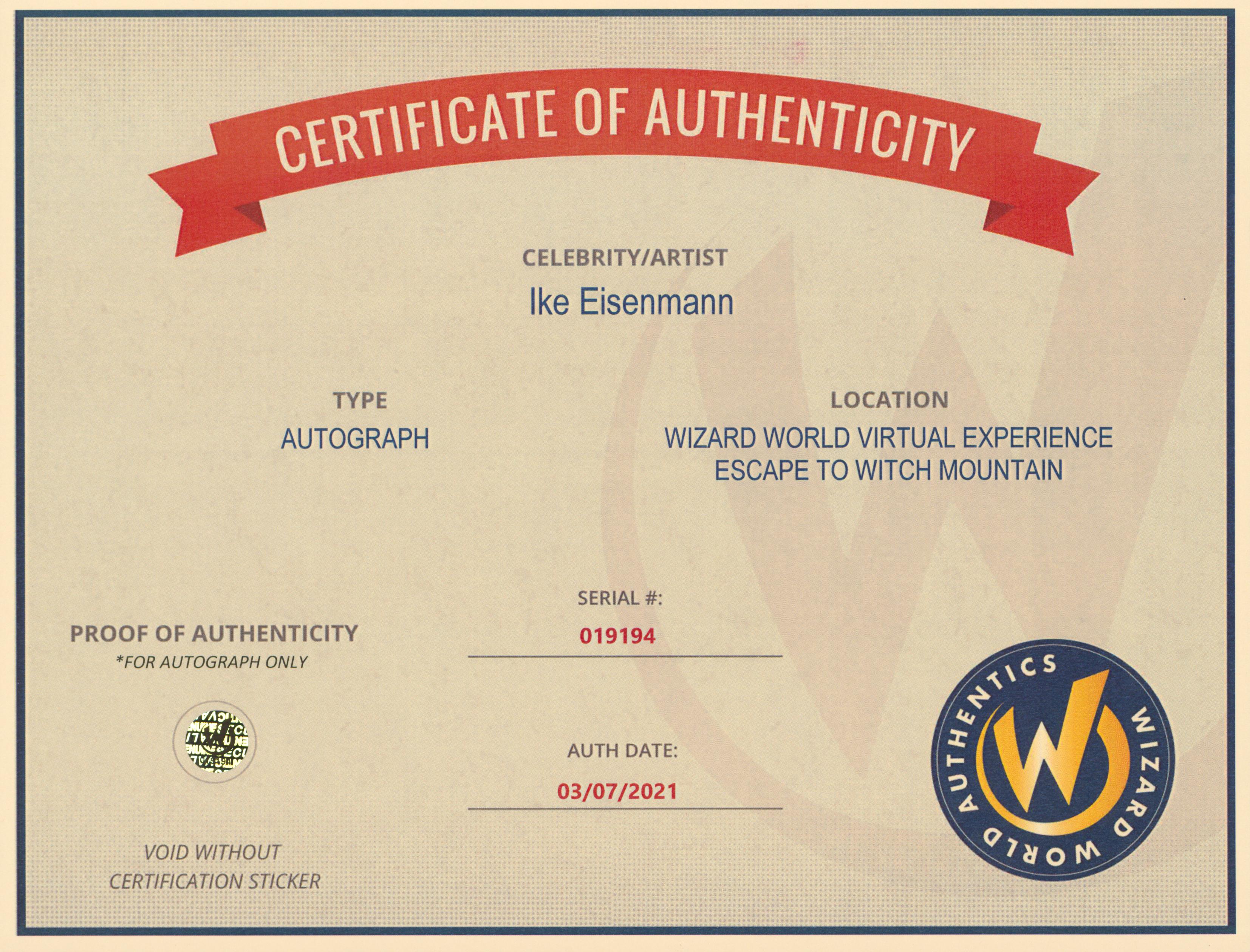 Ike Eisenmann Escape To Witch Mountain Signed 8x10 Photo Wizard World 3