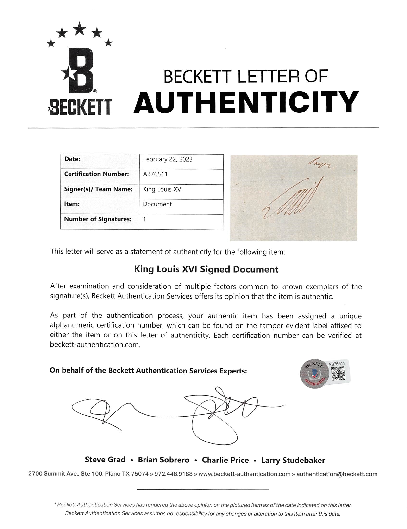 King Louis XVI Authentic Signed 9.5x14.5 1777 Pay Order Document BAS #AB76511