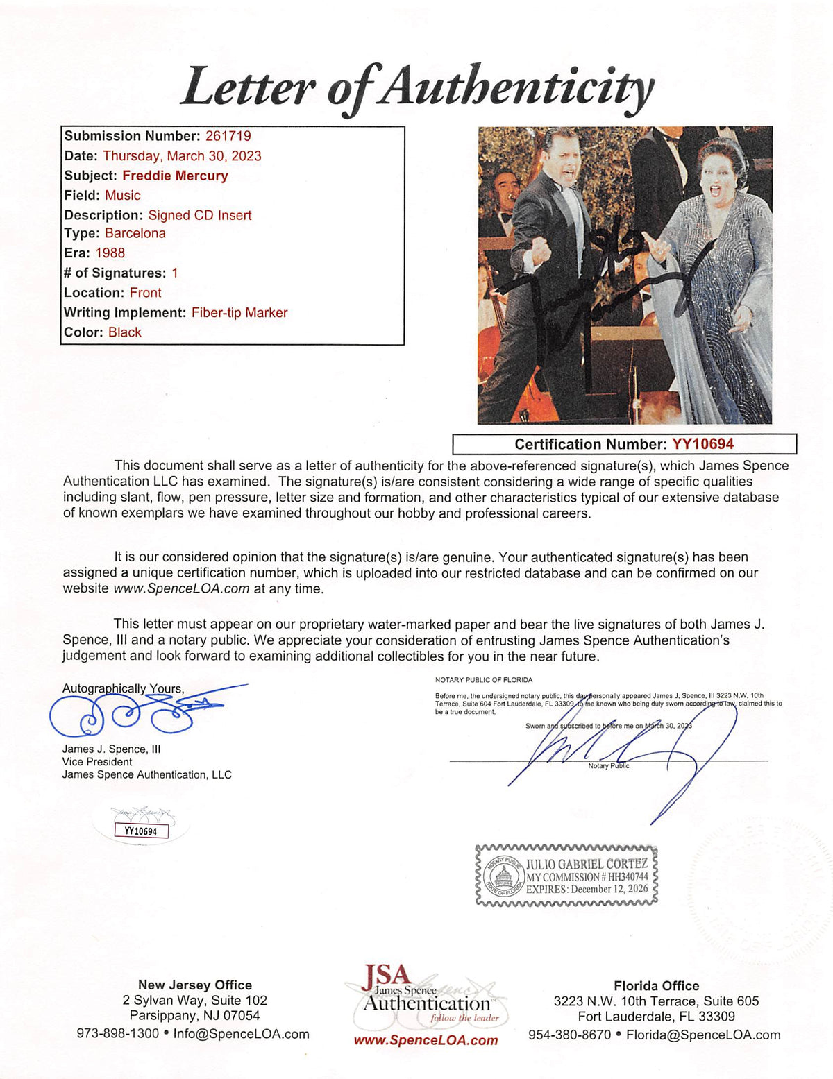 Freddie Mercury Authentic Signed Barcelona Cd Insert W/ Disk JSA #YY10694