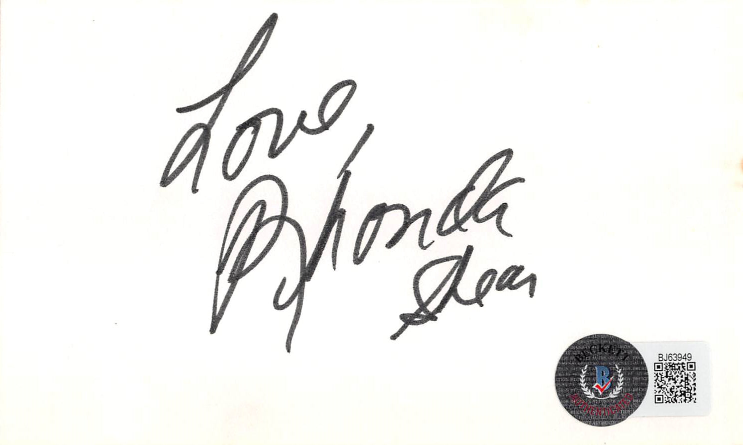 Rhonda Shear USA Up All Night "Love" Signed 3x5 Index Card BAS #BJ63949