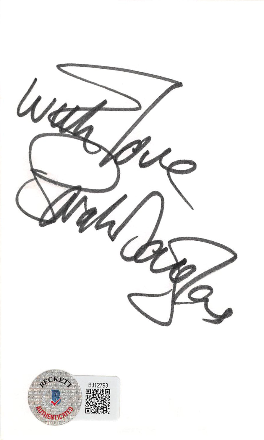 Sarah Douglas Superman "With Love" Authentic Signed 3x5 Index Card BAS #BJ12793