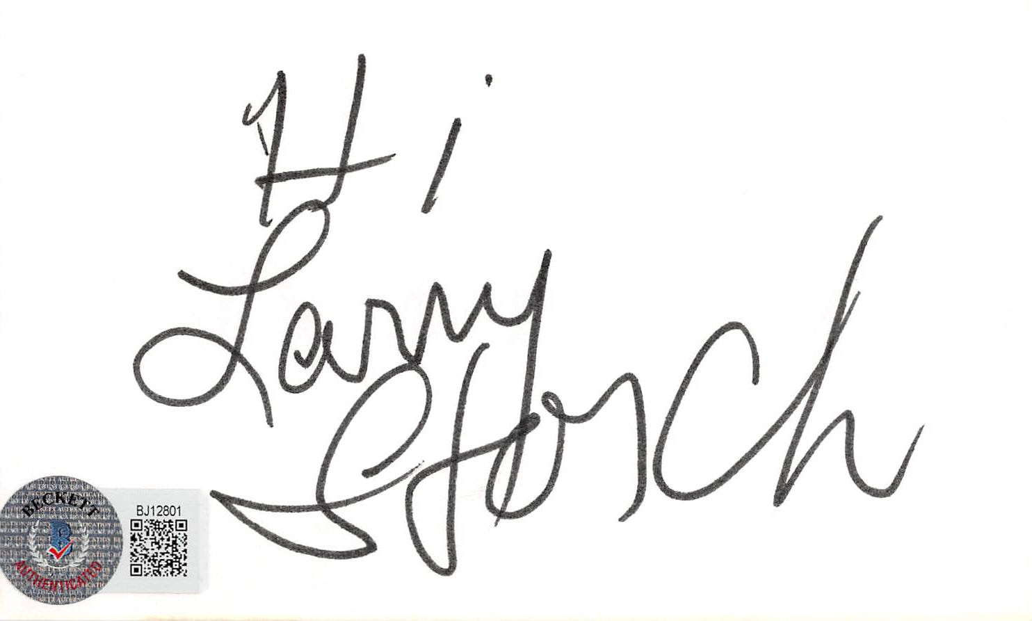 Larry Storch F Troop "Hi" Authentic Signed 3x5 Index Card BAS #BJ12801