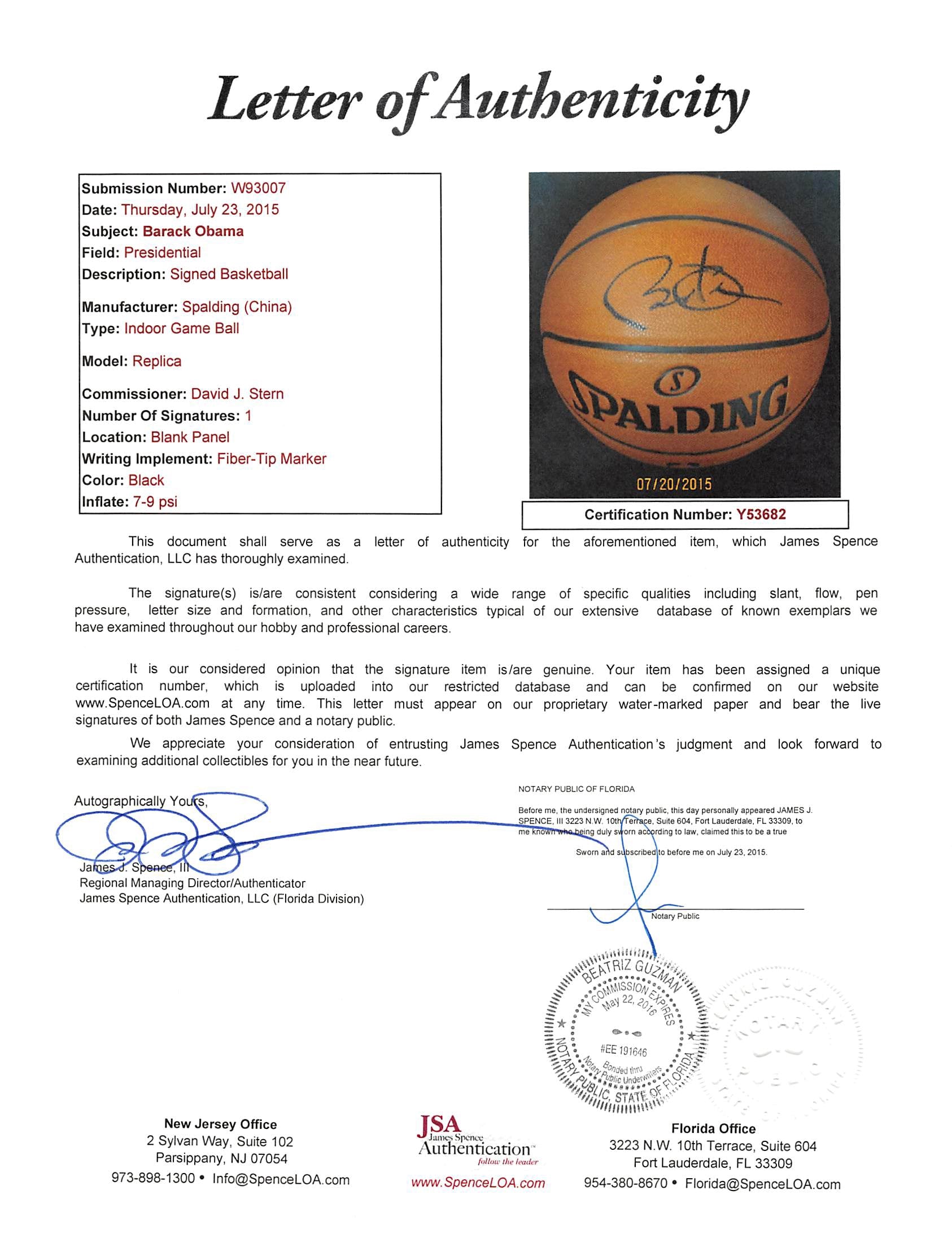 Barack Obama Authentic Signed Spalding Indoor/Outdoor Basketball JSA & PSA