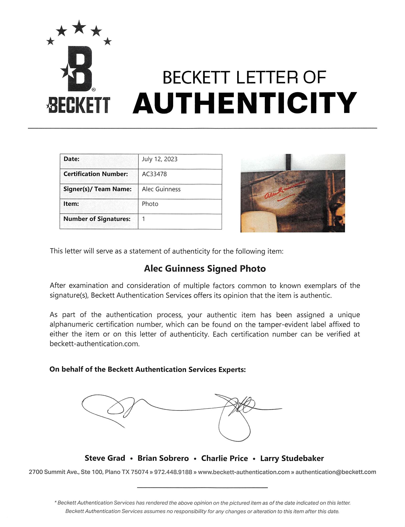 Alec Guinness Hitler The Last Ten Days Signed 8x10 Lobby Card Photo BAS #AC33478