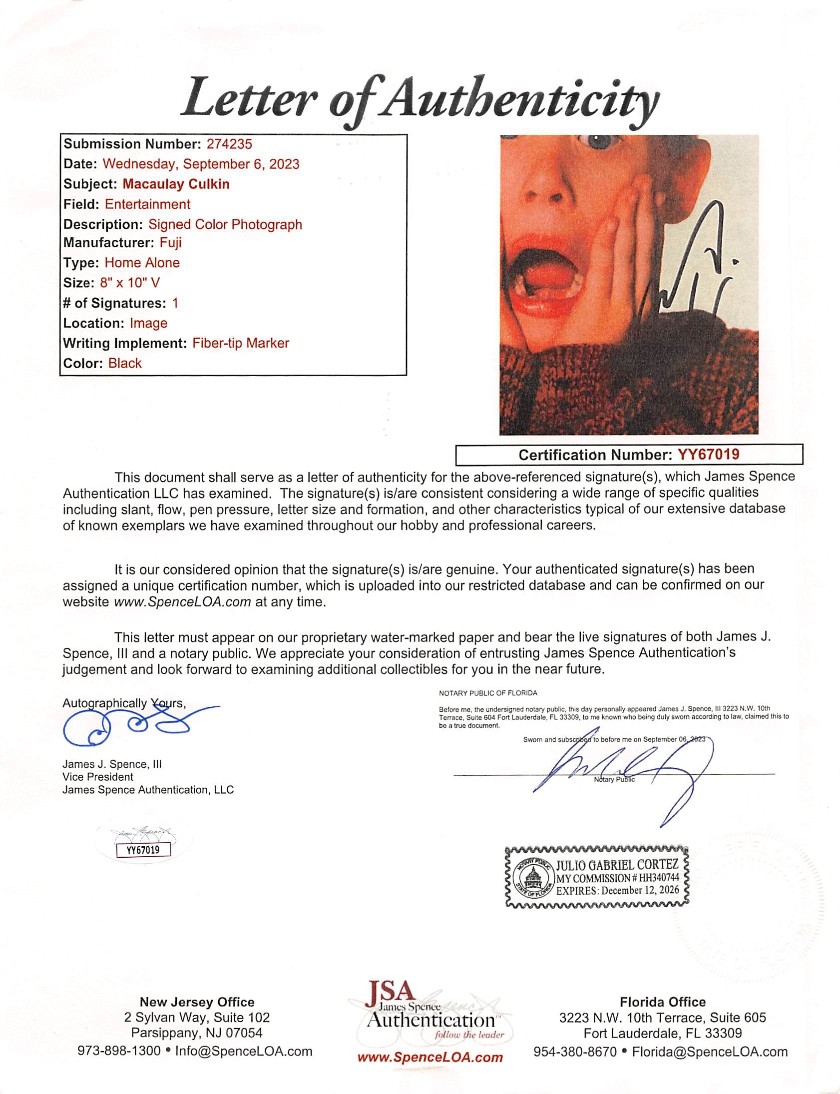 Macaulay Culkin Home Alone Authentic Signed 8x10 Framed Photo JSA #YY67019