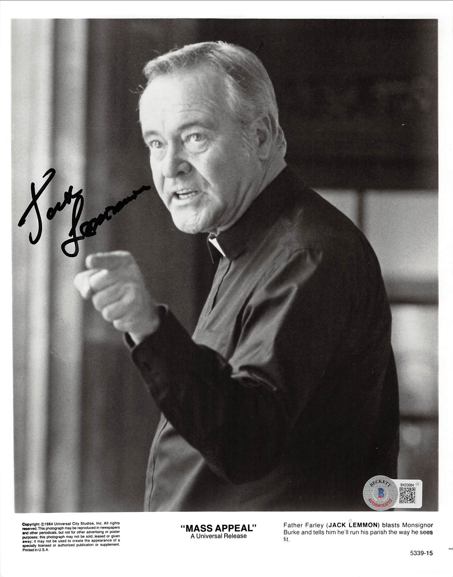 Jack Lemmon Mass Appeal Authentic Signed 8x10 Photo Autographed BAS #BK03984