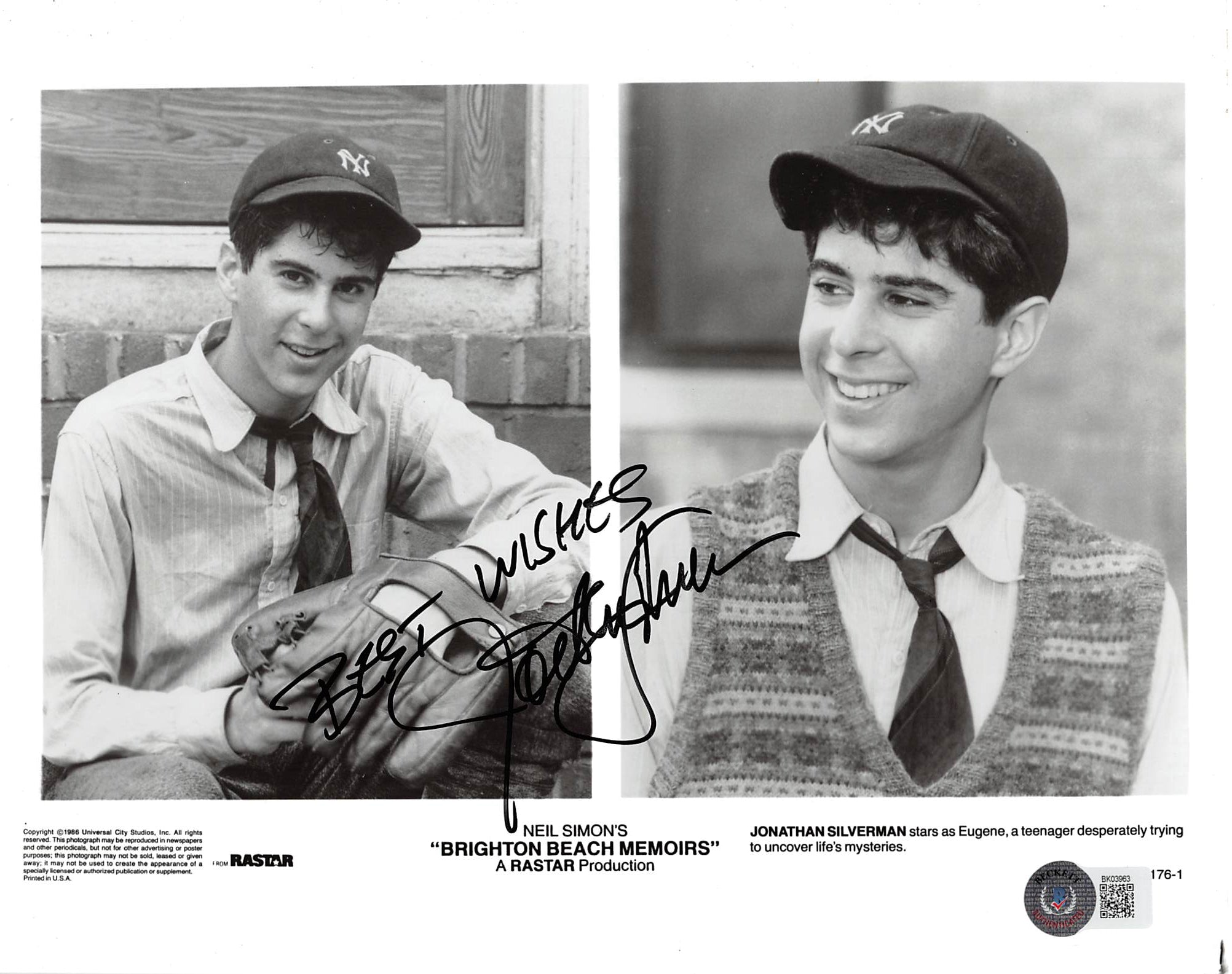 Jonathan Silverman Brighton Beach Memoirs Signed 8x10 Photo BAS #BK03963