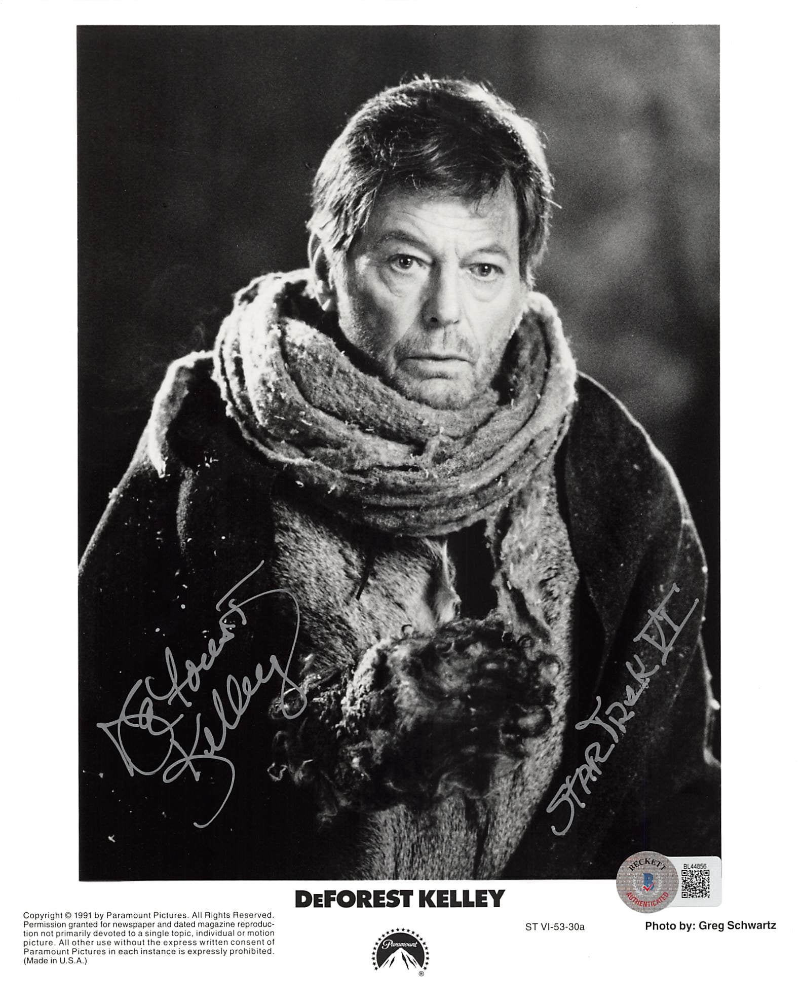 DeForest Kelley Star Trek "Star Trek VI" Signed 8x10 Photo BAS #BL44856