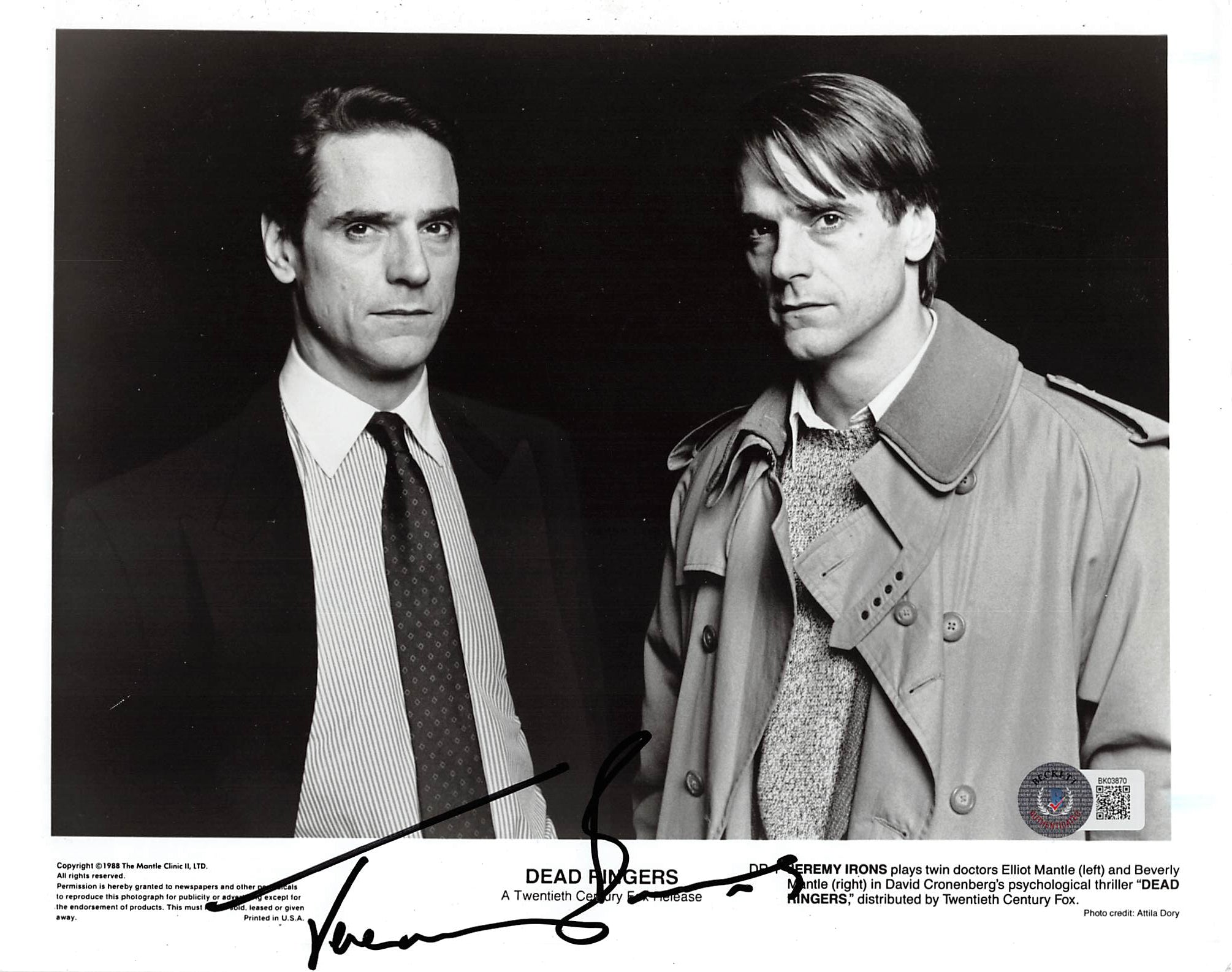 Jeremy Irons Dead Ringers Authentic Signed 8x10 Photo Autographed BAS #BK03870