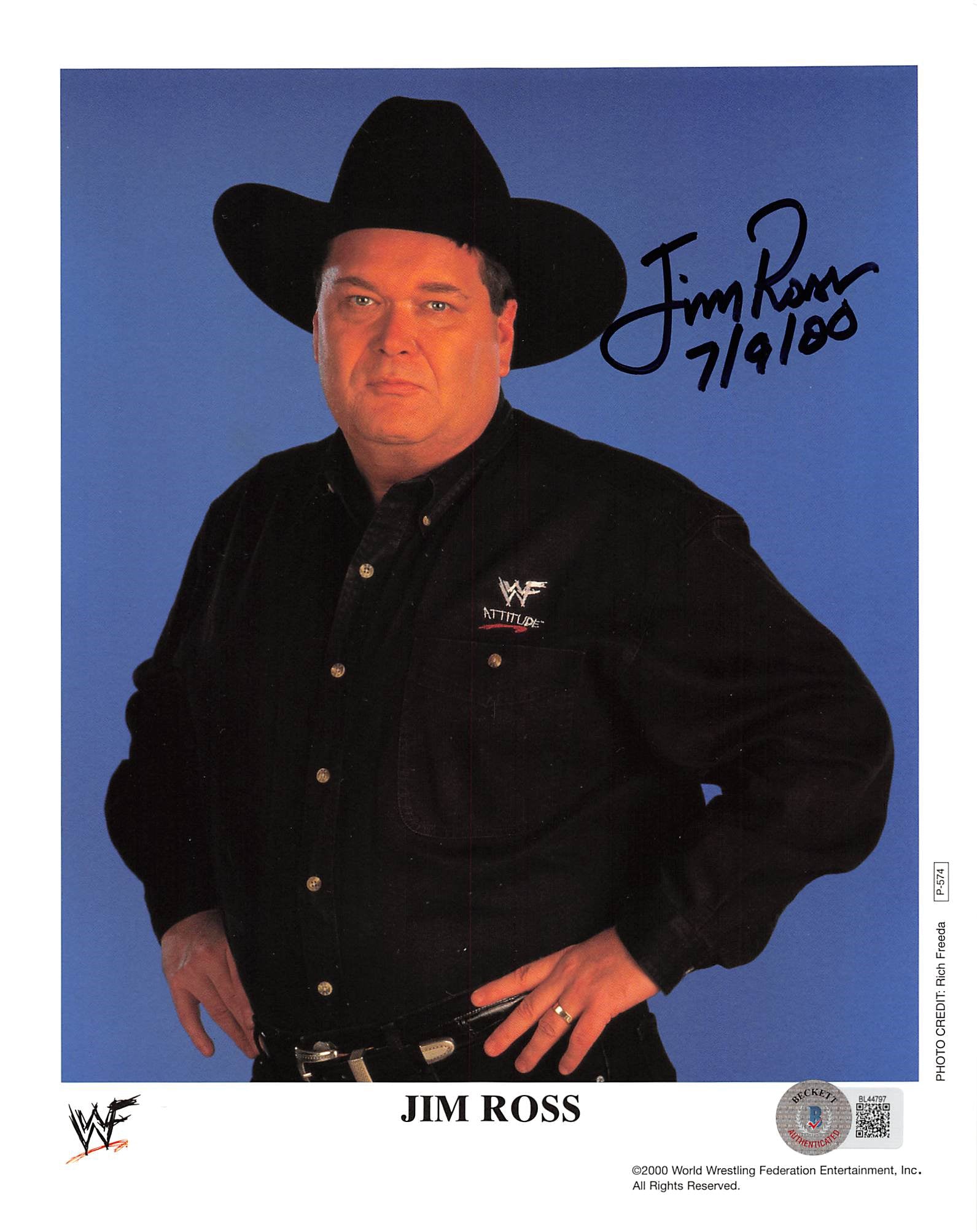 Jim Ross "7/9/00" Authentic Signed 8x10 Photo Autographed BAS #BL44797