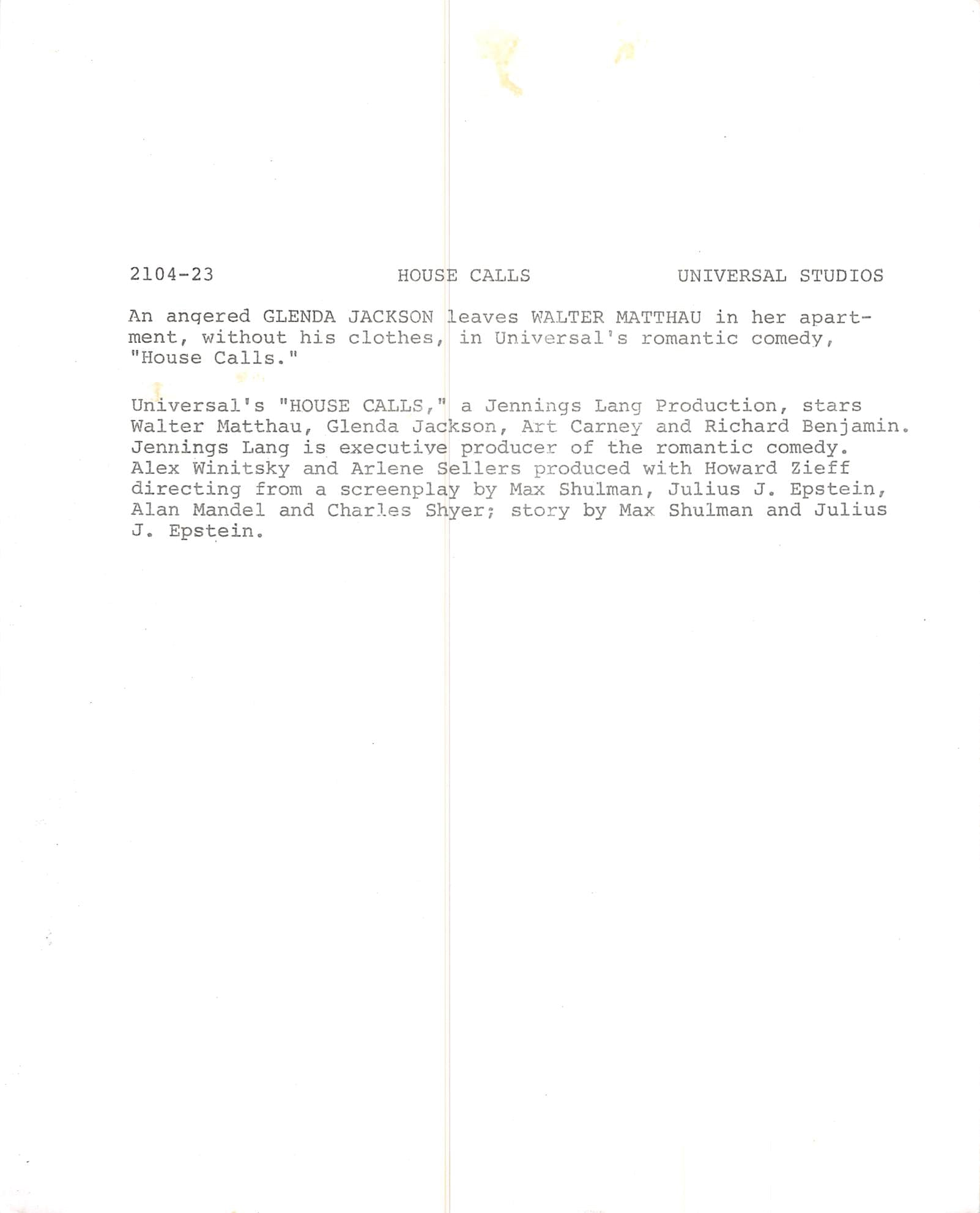 Walter Matthau House Calls Authentic Signed 8x10 Photo Autographed BAS #BK03933