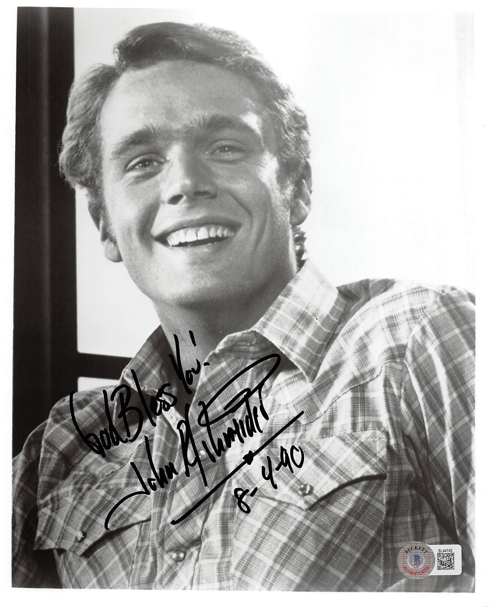 John Schneider Dukes of Hazzard "God Bless You!" Signed 8x10 Photo BAS #BL44745