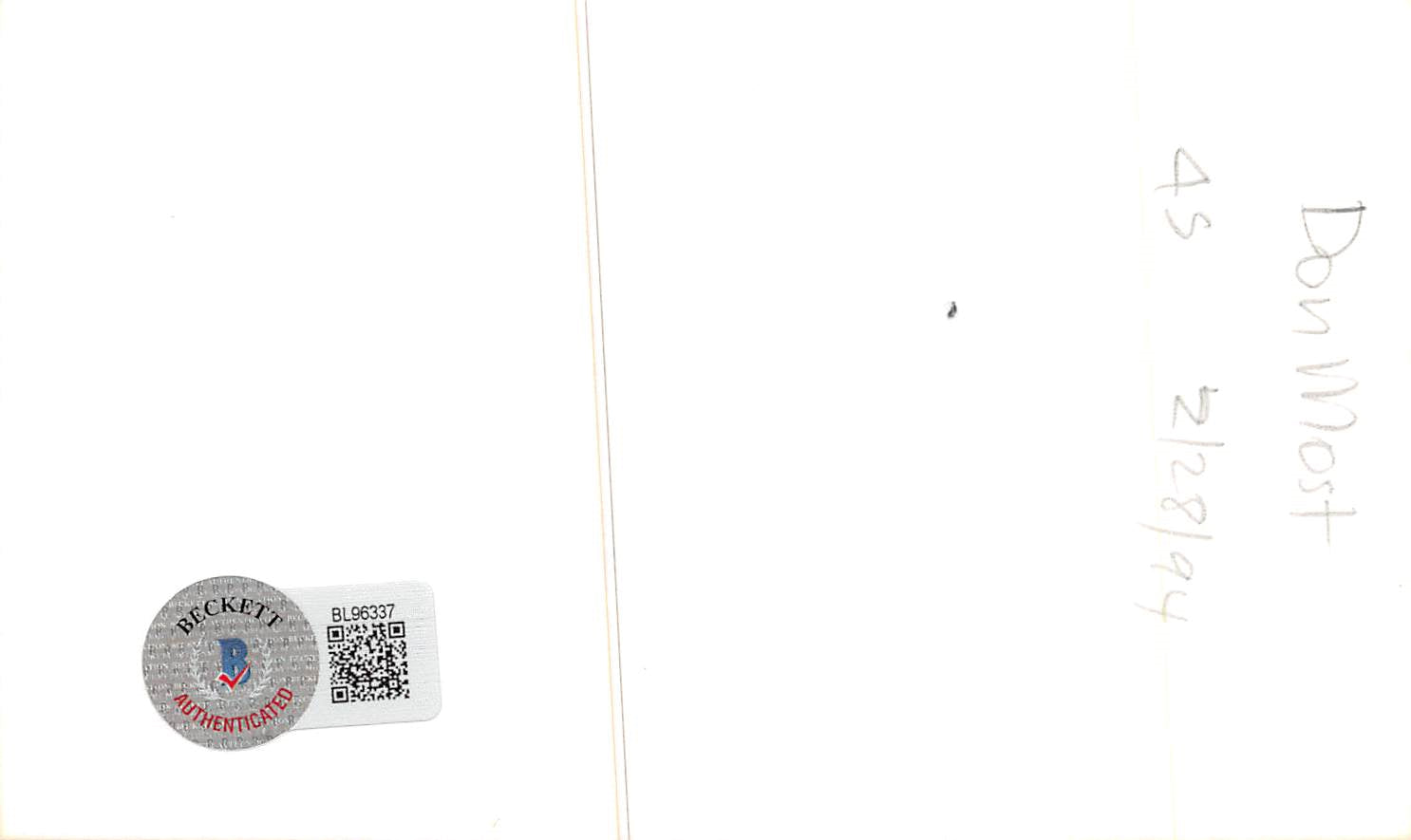 Don Most Happy Days Authentic Signed 3x5 Index Card Autographed BAS #BL96337