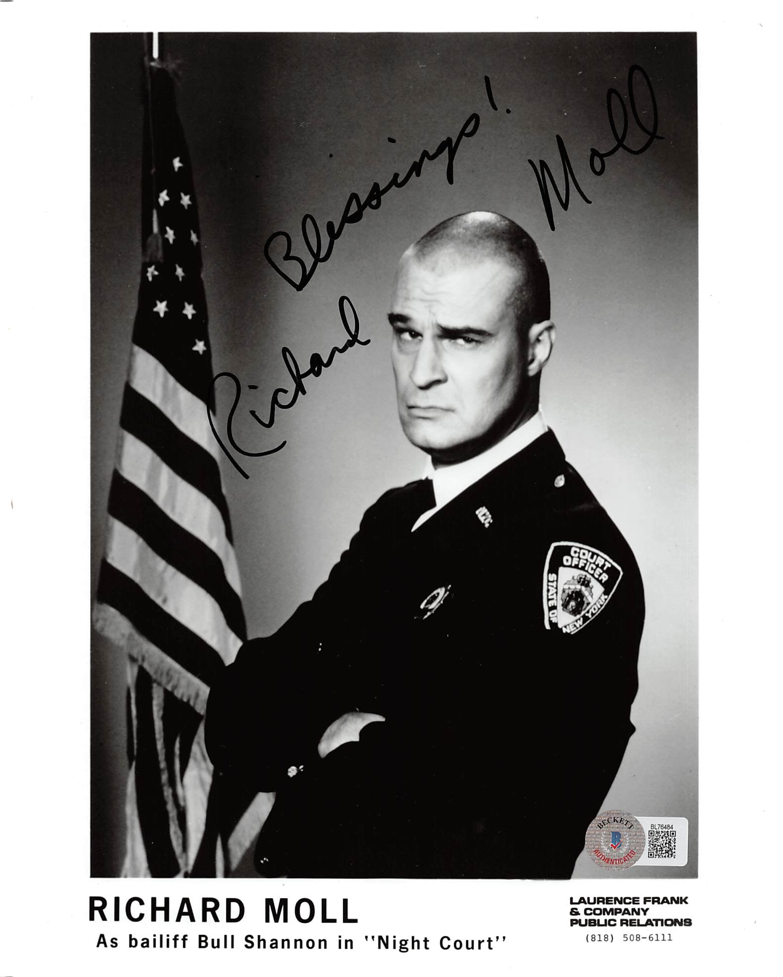 Richard Moll Night Court "Blessings" Authentic Signed 8x10 Photo BAS #BL76484