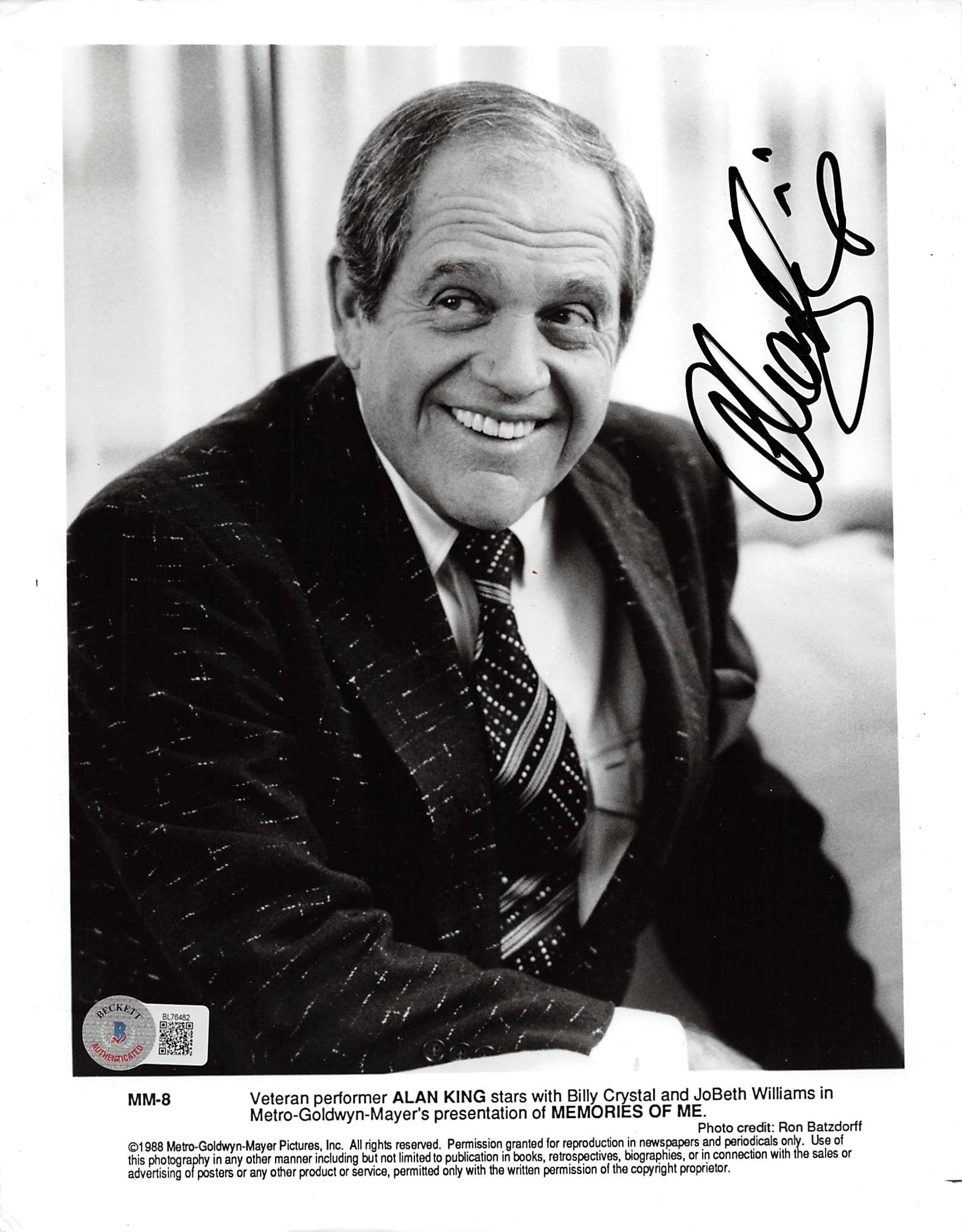 Alan King Memories of Me Authentic Signed 8x10 Photo Autographed BAS #BL76482