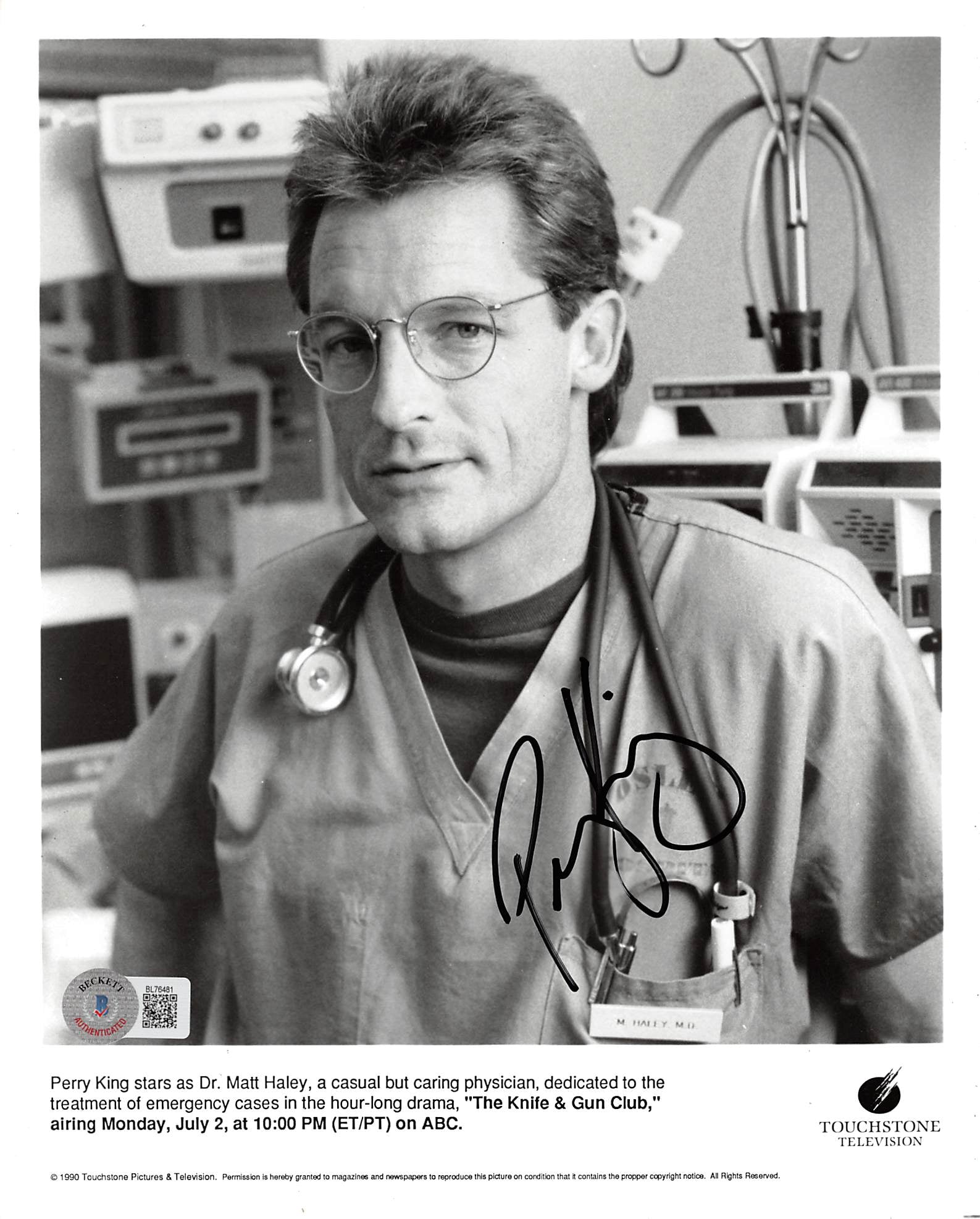 Perry King The Knife and Gun Club Authentic Signed 8x10 Photo BAS #BL76481