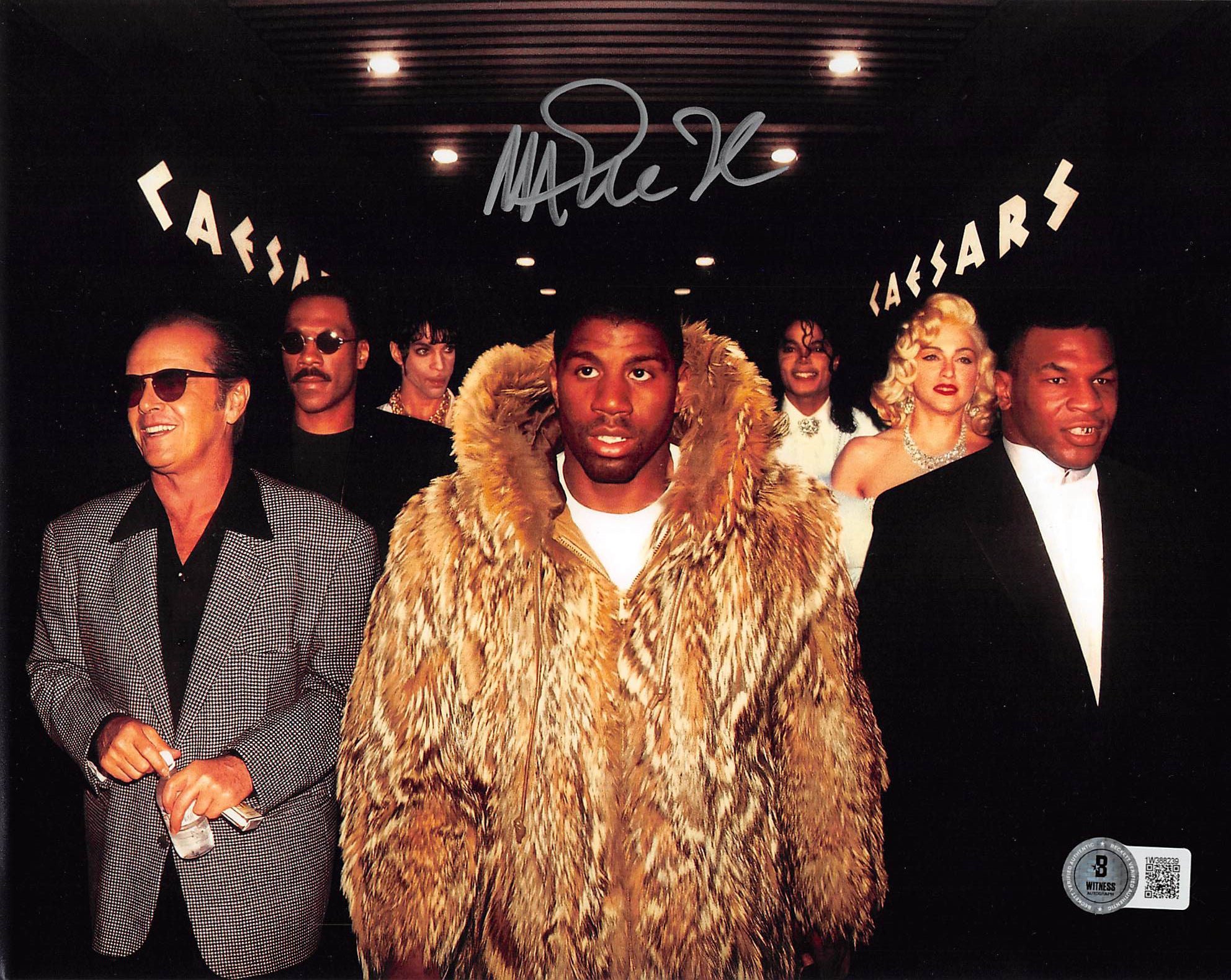 Lakers Magic Johnson Signed 8x10 80'S Hollywood Legends Photo w Silver Sig BAS W
