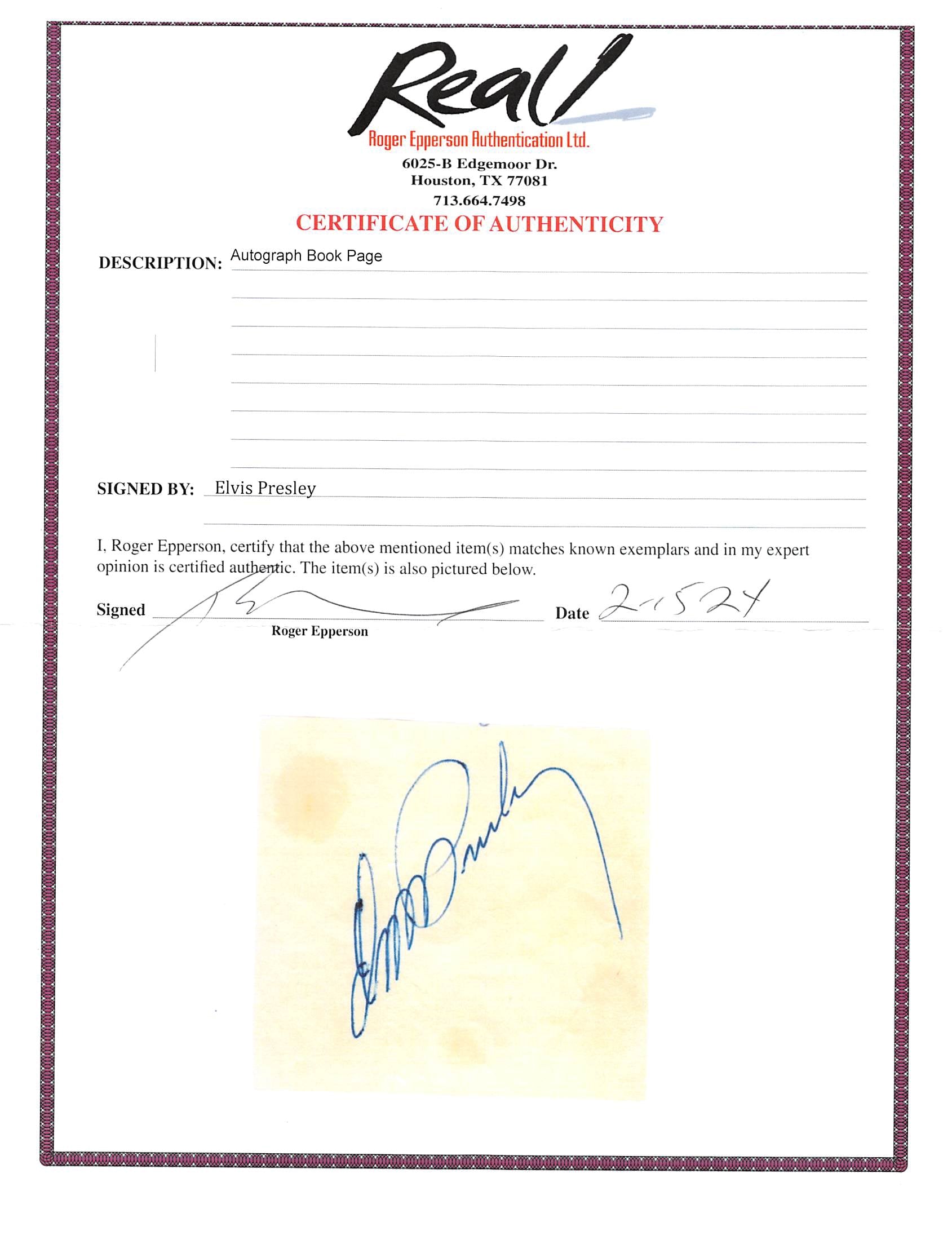 Elvis Presley Authentic Signed & Framed Cut Signature JSA #YY84419