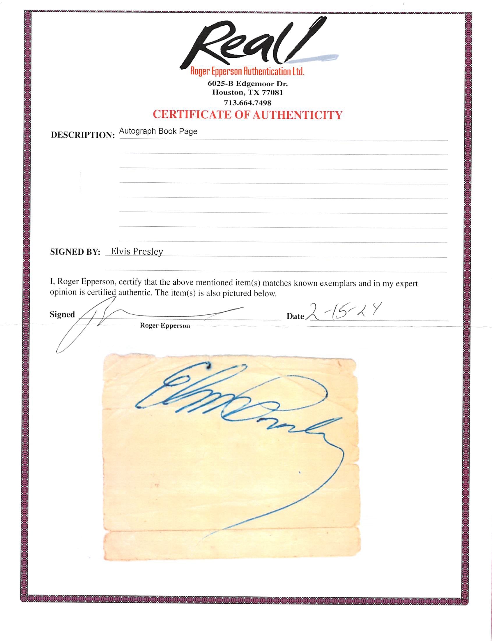 Elvis Presley Authentic Signed & Framed Cut Signature JSA #YY84429