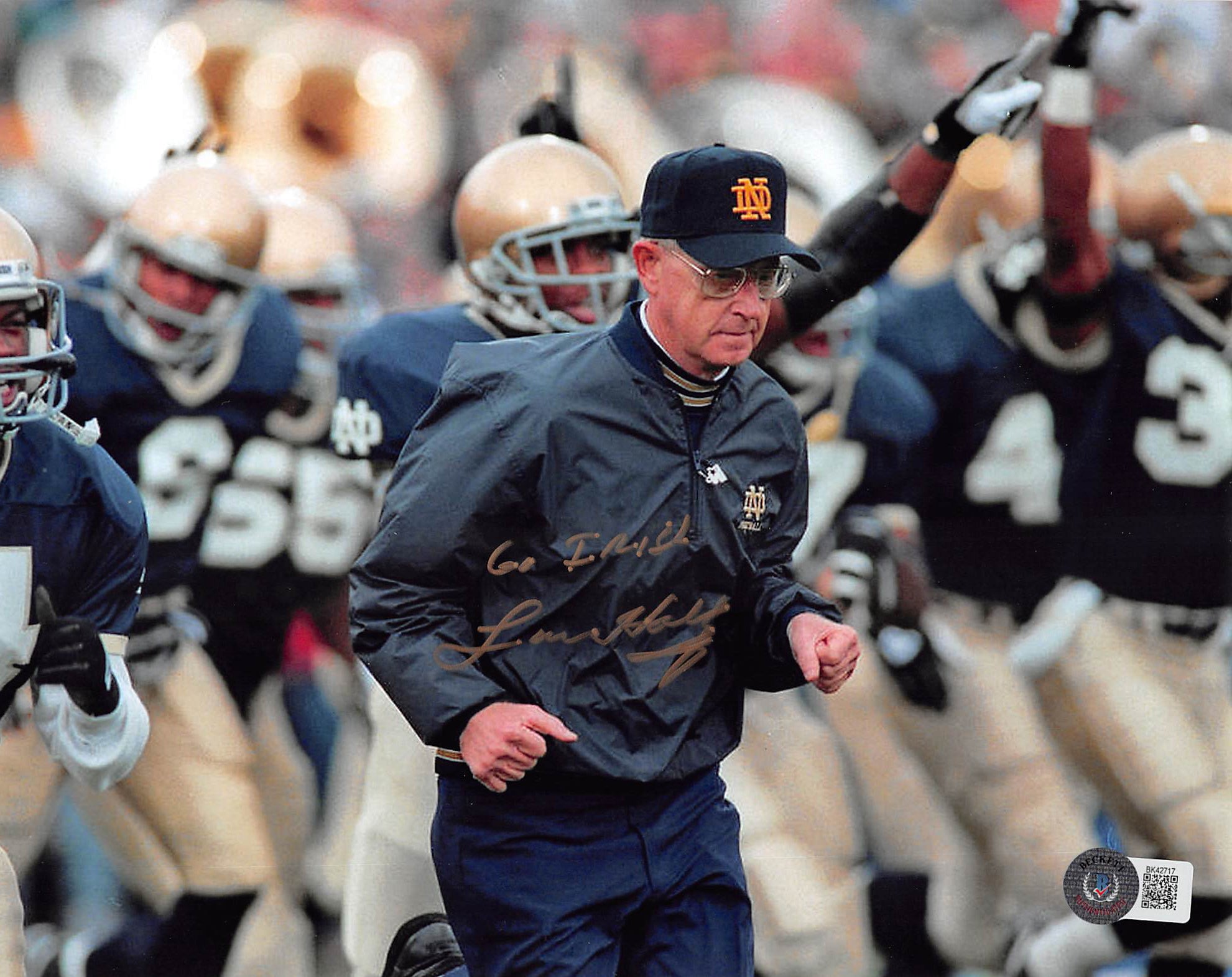 Notre Dame Lou Holtz "Go Irish" Authentic Signed 8x10 Photo BAS #BK42717
