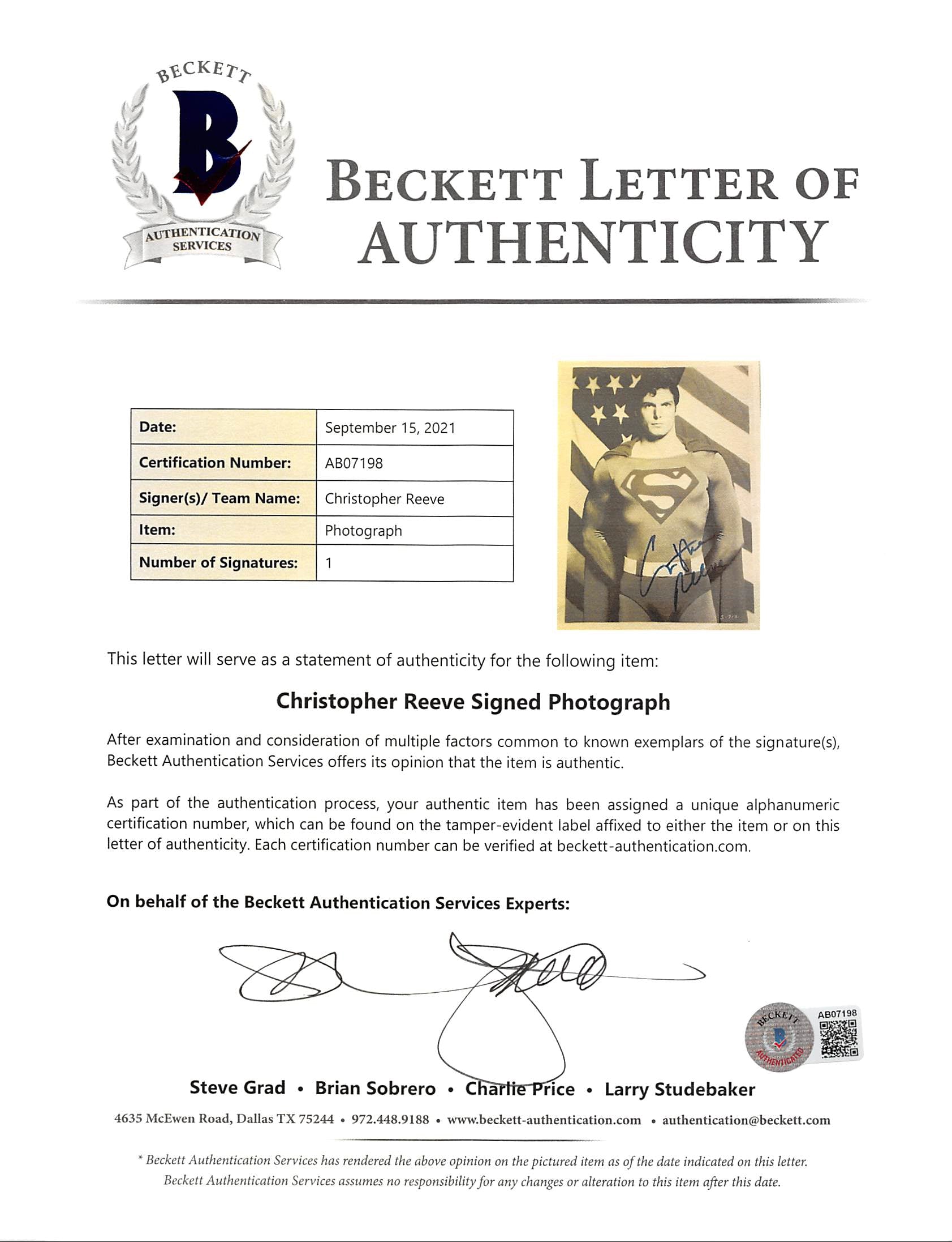 Christopher Reeve Superman Authentic Signed 8x10 Photo BAS #AB07198