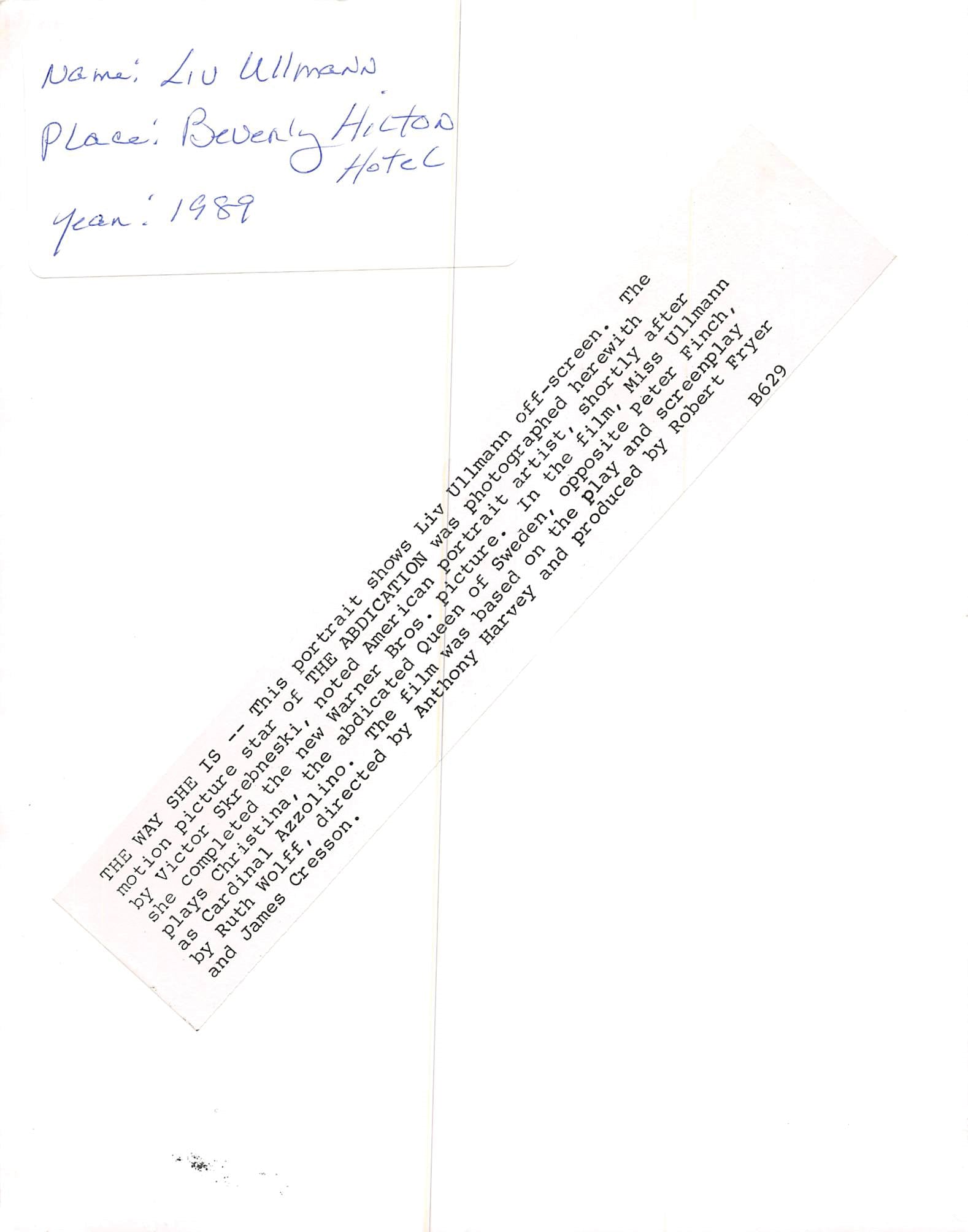 Liv Ullmann The Abdication Authentic Signed 8x10 Photo Autographed BAS #BN29114