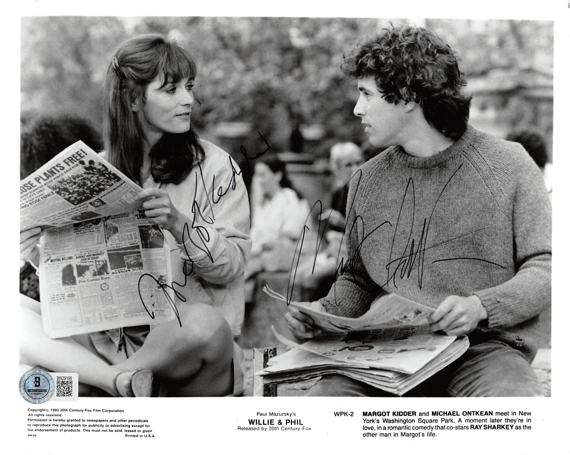 Margot Kidder & Michael Ontkean Willie & Phil Signed 8x10 Photo BAS #BN29199