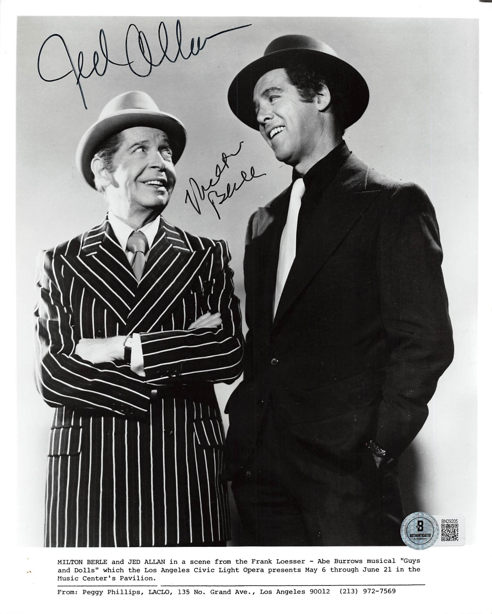 Milton Berle & Jed Allan Guys and Dolls Authentic Signed 8x10 Photo BAS #BN29205
