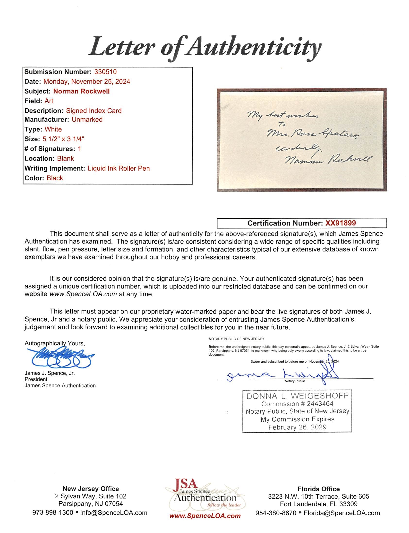 Norman Rockwell "Cordially" Signed & Framed 1.5x5 Cut Signature JSA #XX91899