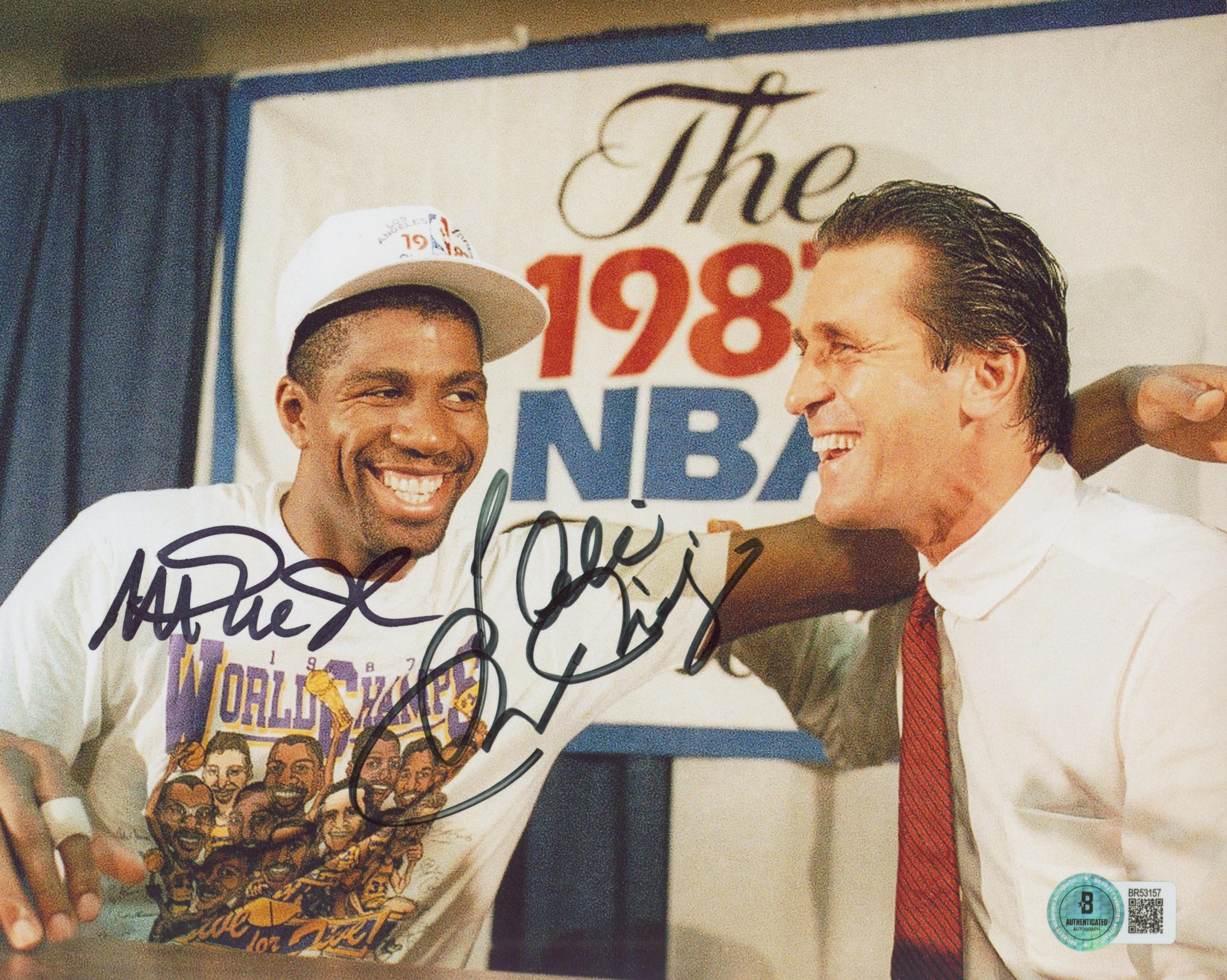 Lakers Magic Johnson & Pat Riley Authentic Signed 8x10 Photo BAS #BR53157