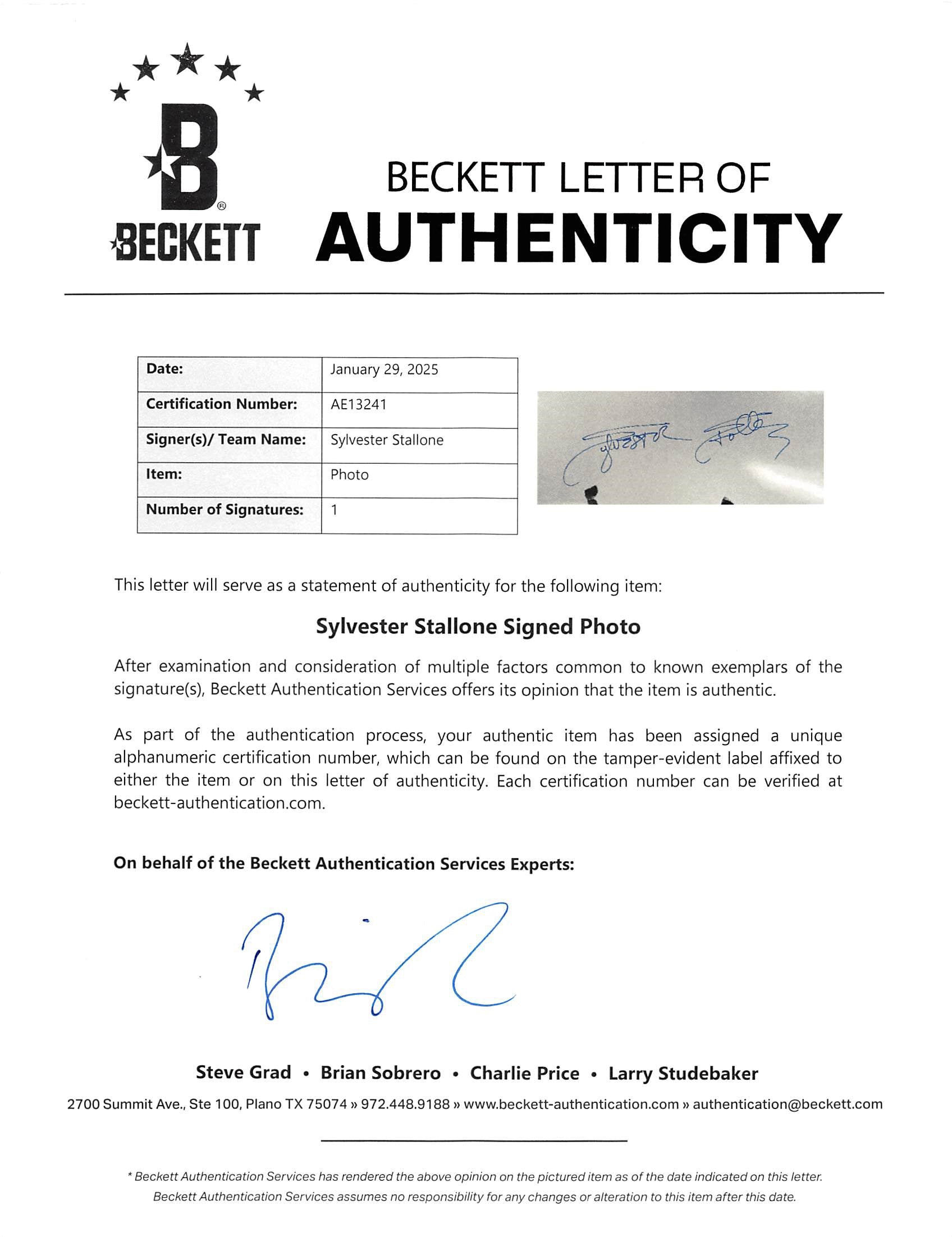 Sylvester Stallone Rocky Authentic Signed 24x36 Poster Autographed BAS