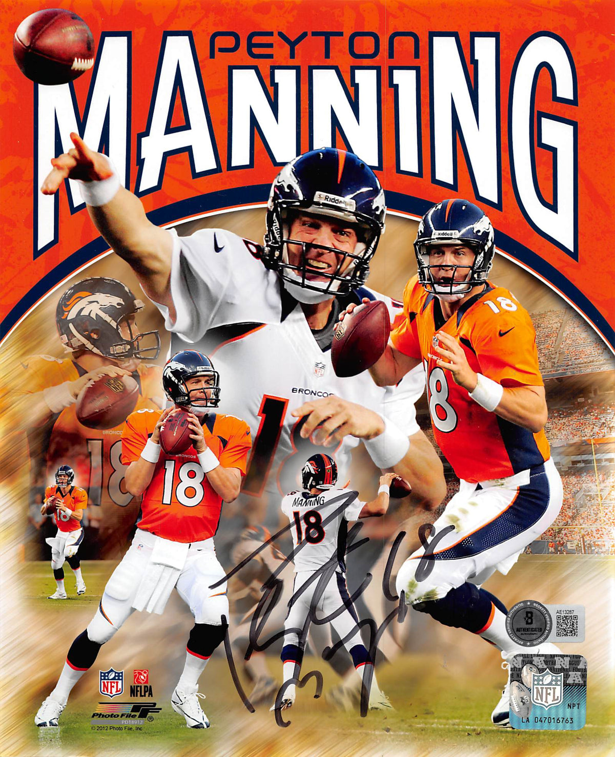 Broncos Peyton Manning Authentic Signed 8x10 Collage Photo BAS #AE13287