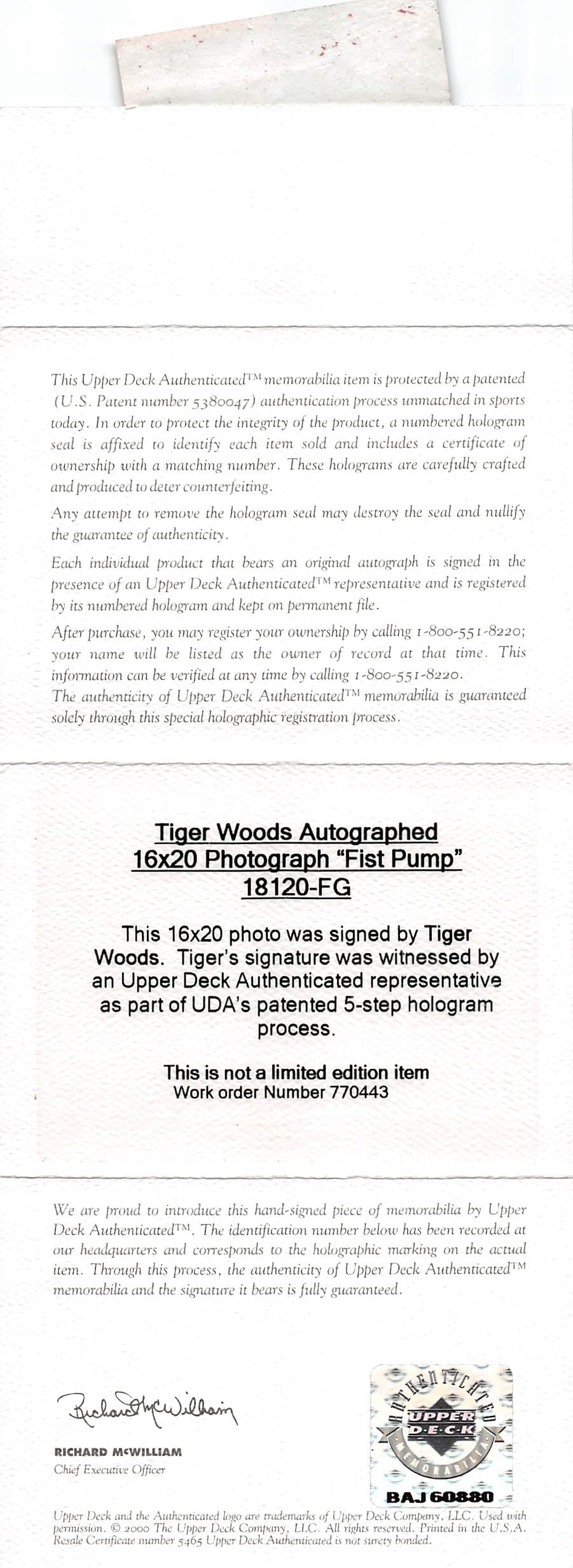 Tiger Woods Authentic Signed 16x20 Framed Vertical Fist Pump Photo UDA #BAJ60880