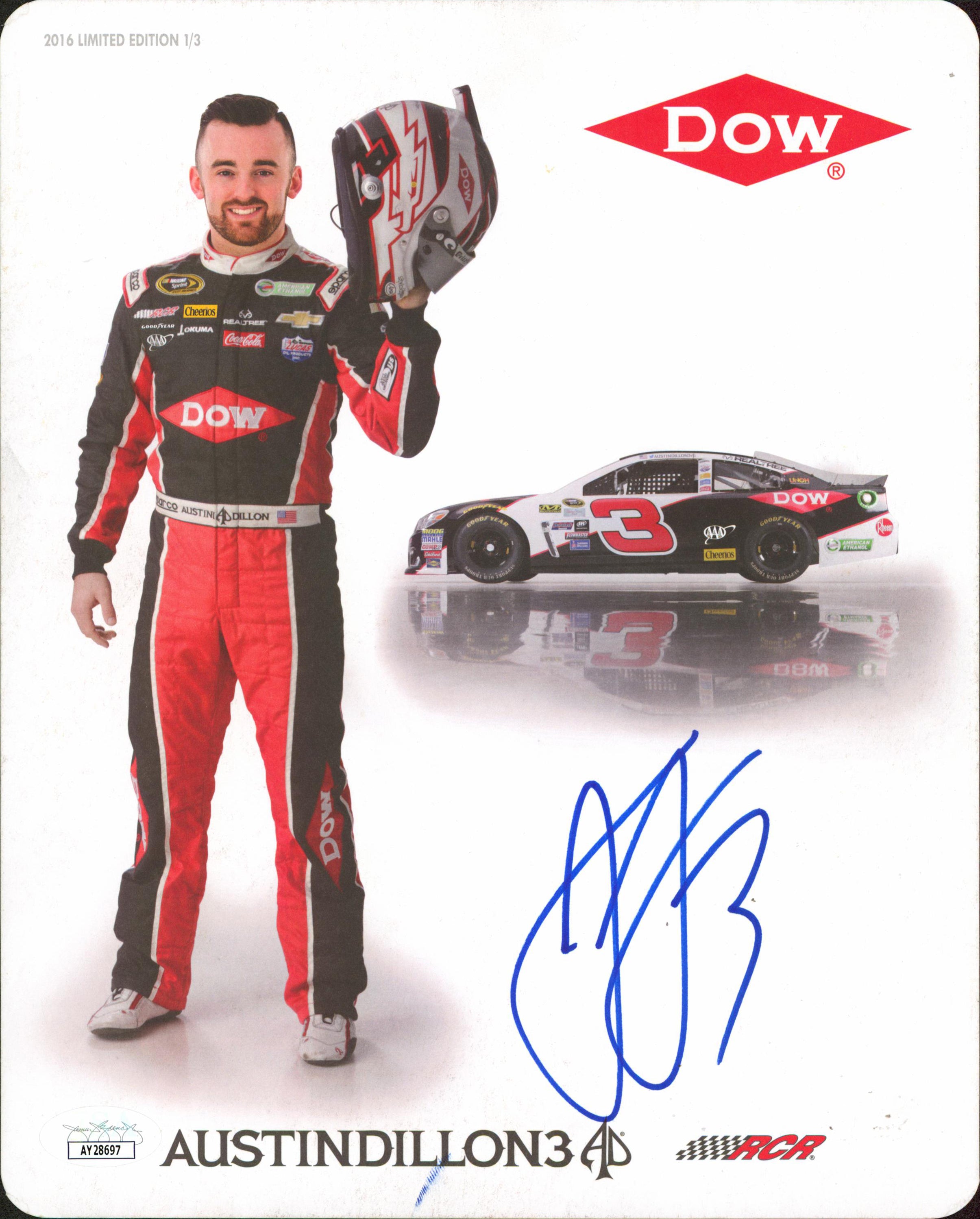 NASCAR Austin Dillon Authentic Signed 8x10 Promotional Card JSA #AY28697