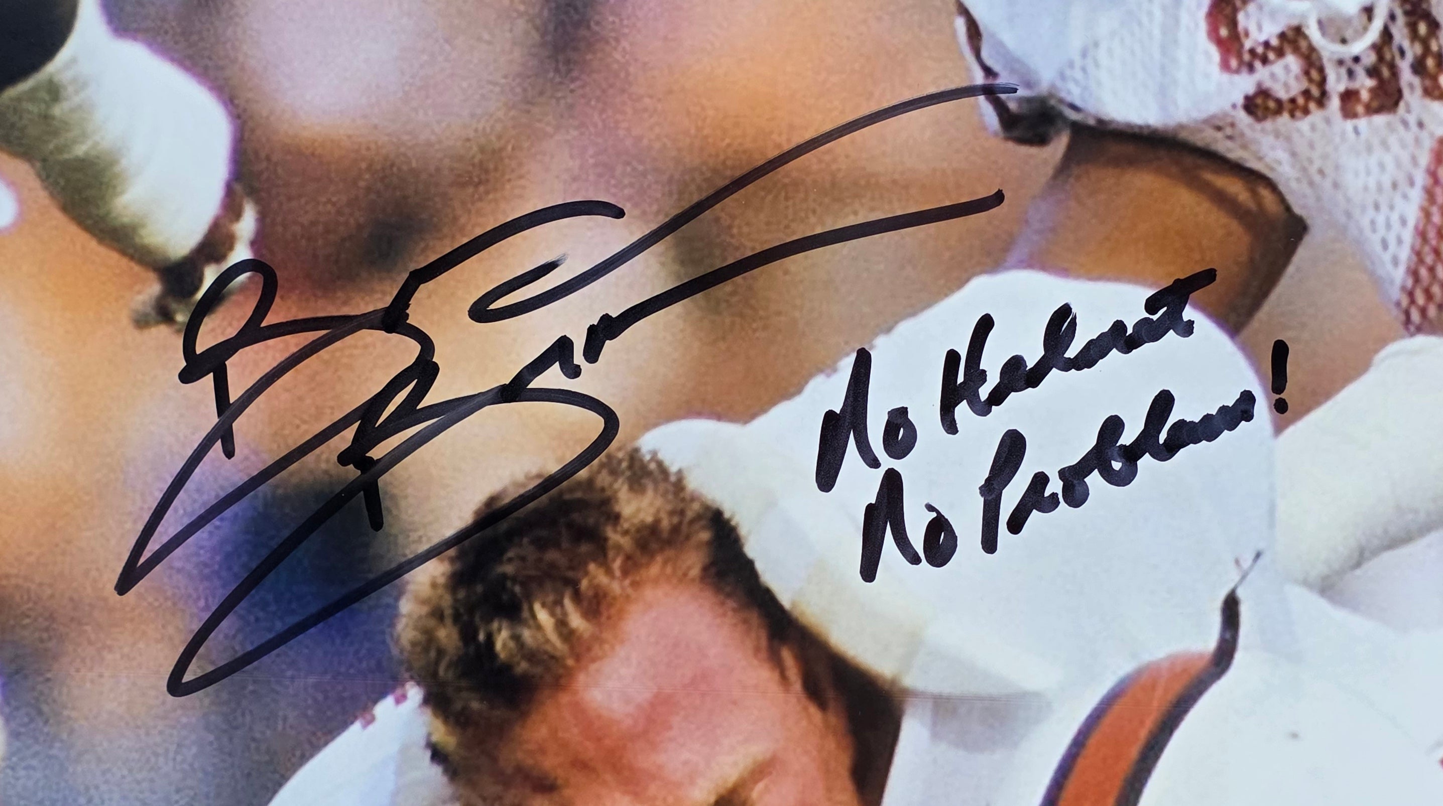 Oklahoma Brian Bosworth "No Helmet No Problem!" 16x20 Photo Autographed JSA