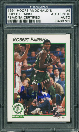 Celtics Robert Parish Authentic Signed Card 1991 Hoops #4 PSA/DNA Slabbed