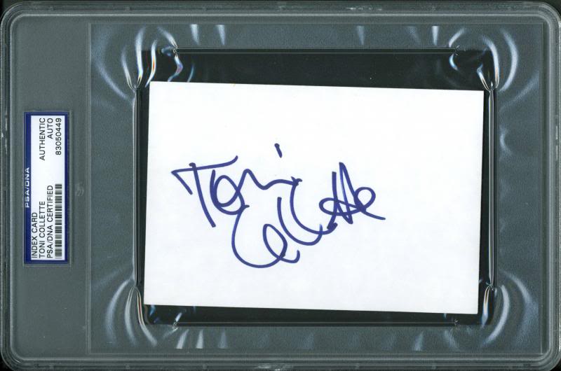 Toni Collette Authentic Signed 4X6 Index Card Autographed PSA/DNA Slabbed