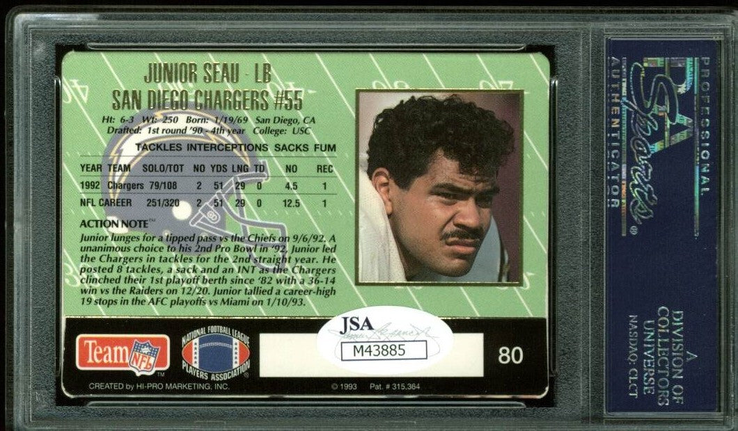 Chargers Junior Seau Authentic Signed Card 1993 Action Packed #80 PSA Slabbed