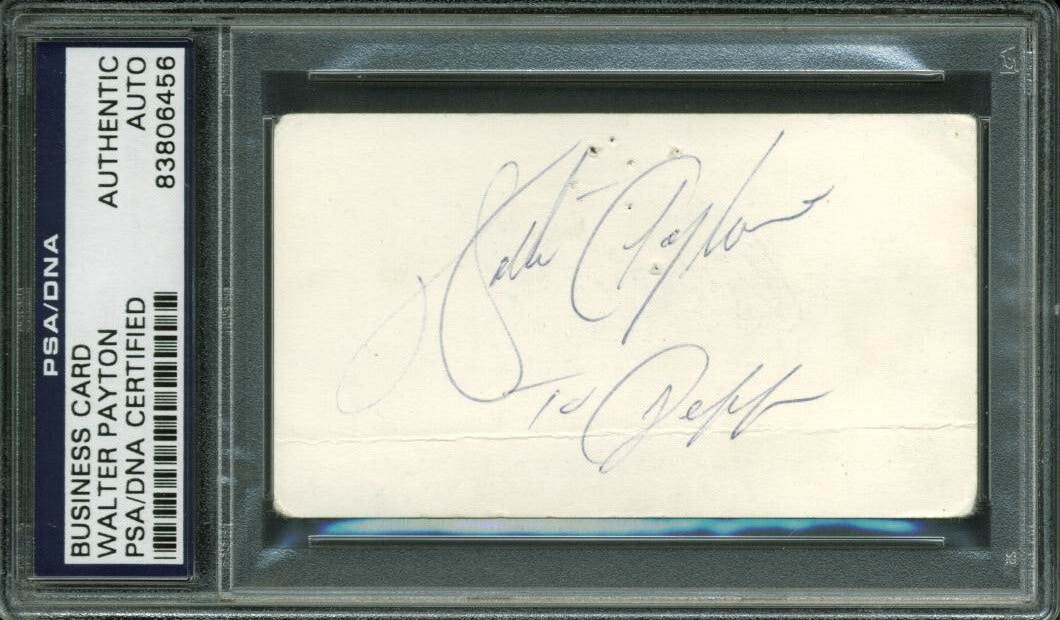 Bears Walter Payton Authentic Signed 2x3.5 Business Card PSA/DNA Slabbed